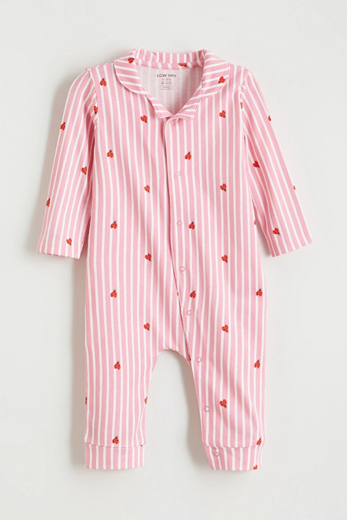 LCW baby Ekru Gömlek Yaka Uğur Böceği Baskılı Kız Bebek Tulum