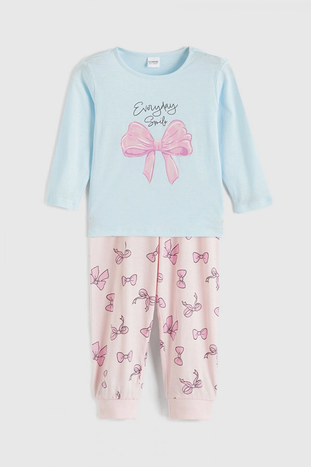 LCW Kids Mavi Kurdele Baskılı Kız Çocuk Pijama Takım