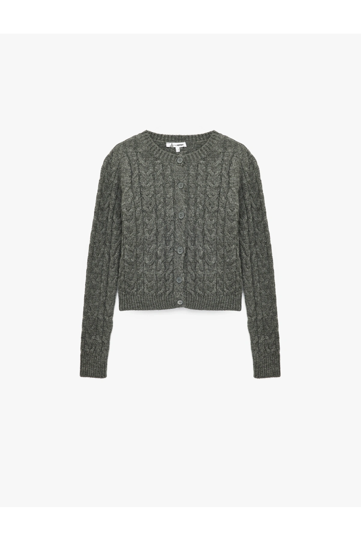 Koton Düğmeli Bisiklet Yaka Uzun Kollu Saç Örgüsü Dokulu Triko Hırka