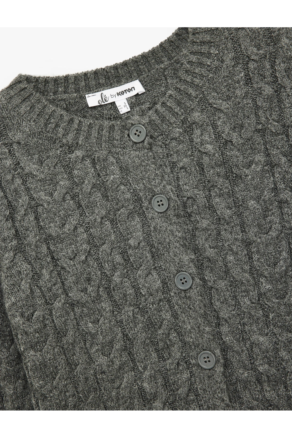 Koton Düğmeli Bisiklet Yaka Uzun Kollu Saç Örgüsü Dokulu Triko Hırka