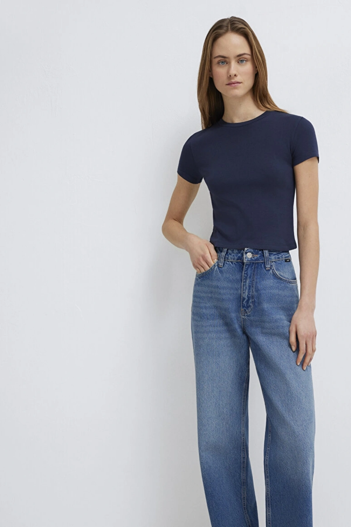 Lacivert Basic Crop Tişört