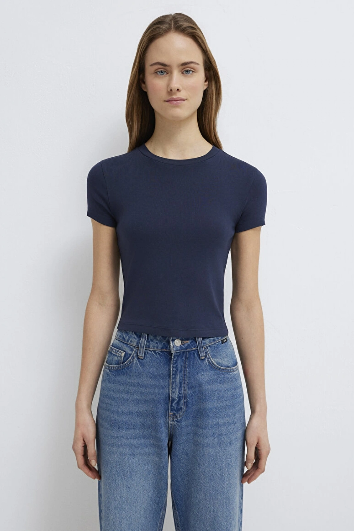 Lacivert Basic Crop Tişört