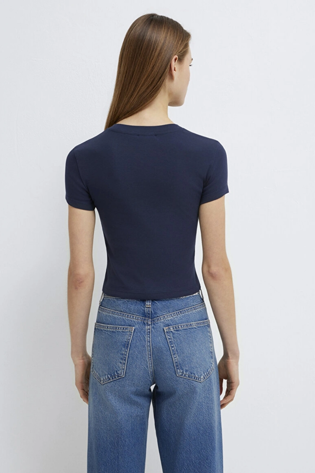 Lacivert Basic Crop Tişört