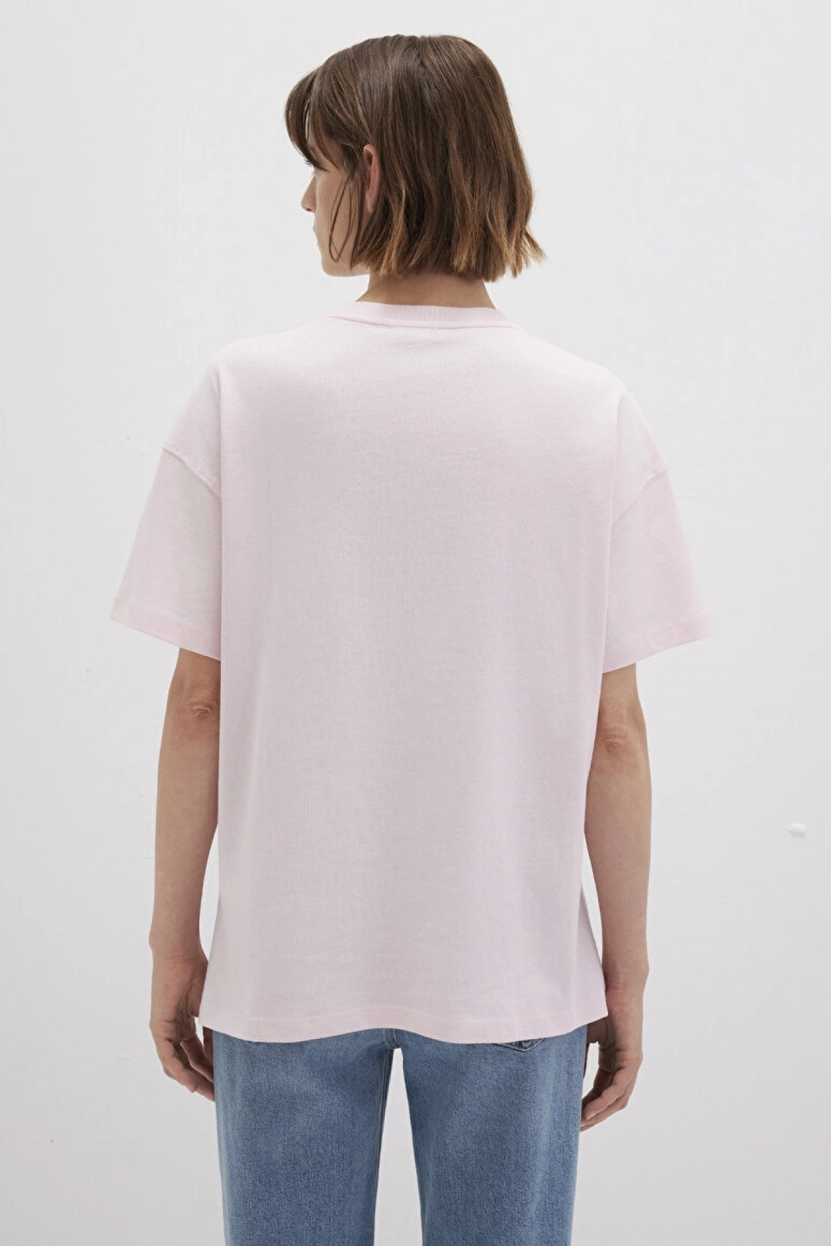 Mavi Baskılı Pembe Tişört