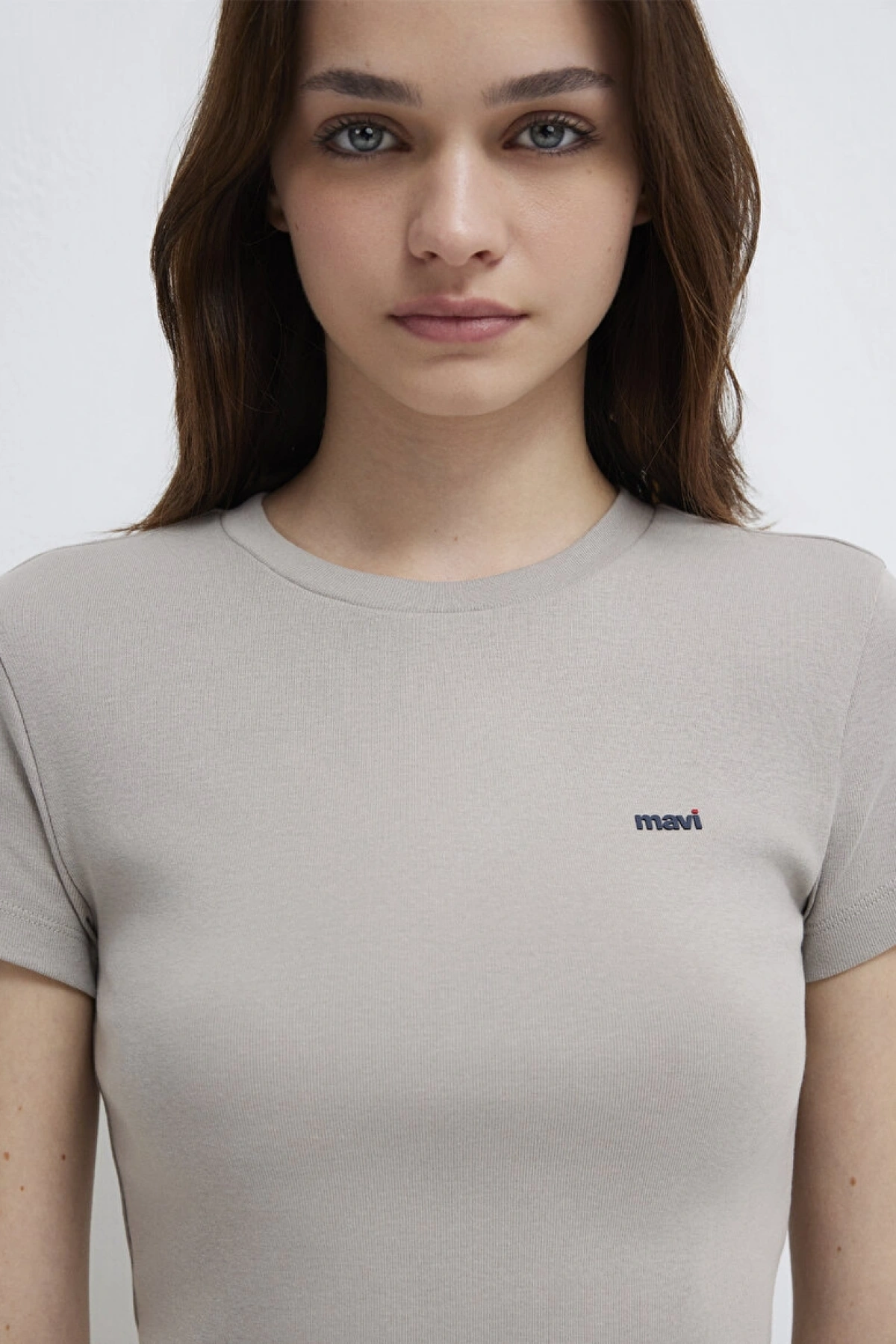 Mavi Logo Baskılı Gri Tişört