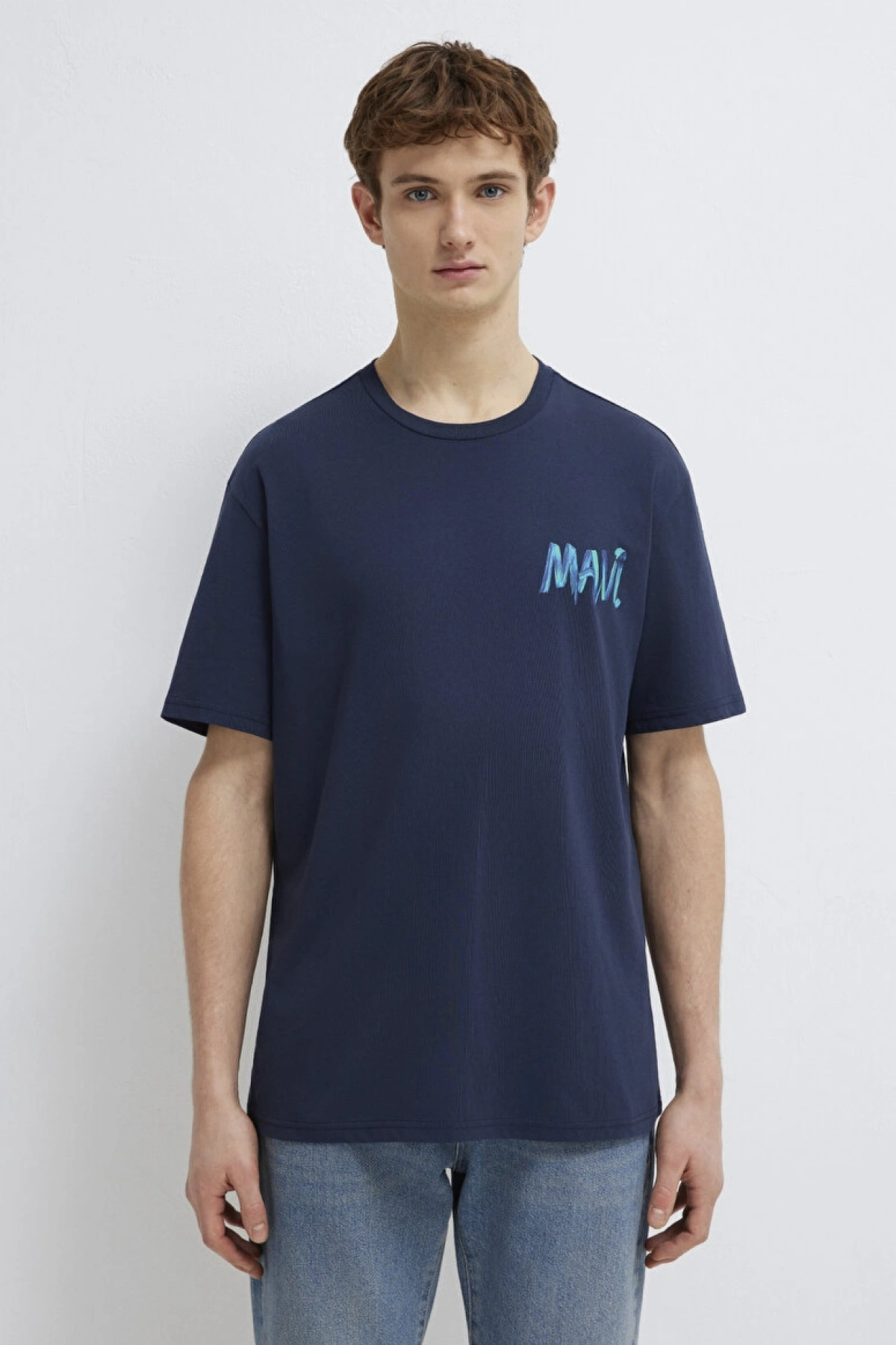Mavi Baskılı Lacivert Tişört