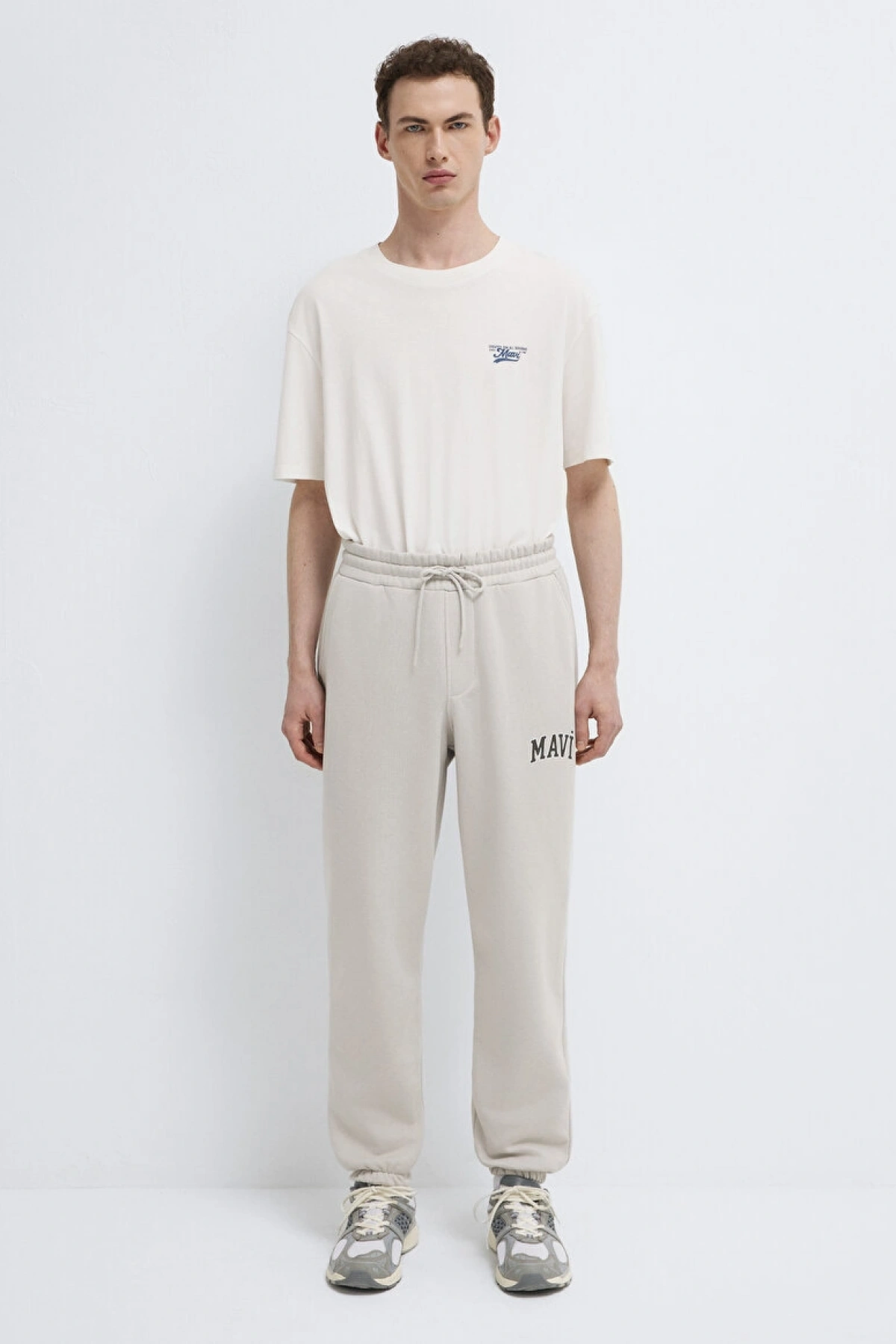 Mavi Logo Baskılı Gri Eşofman Altı