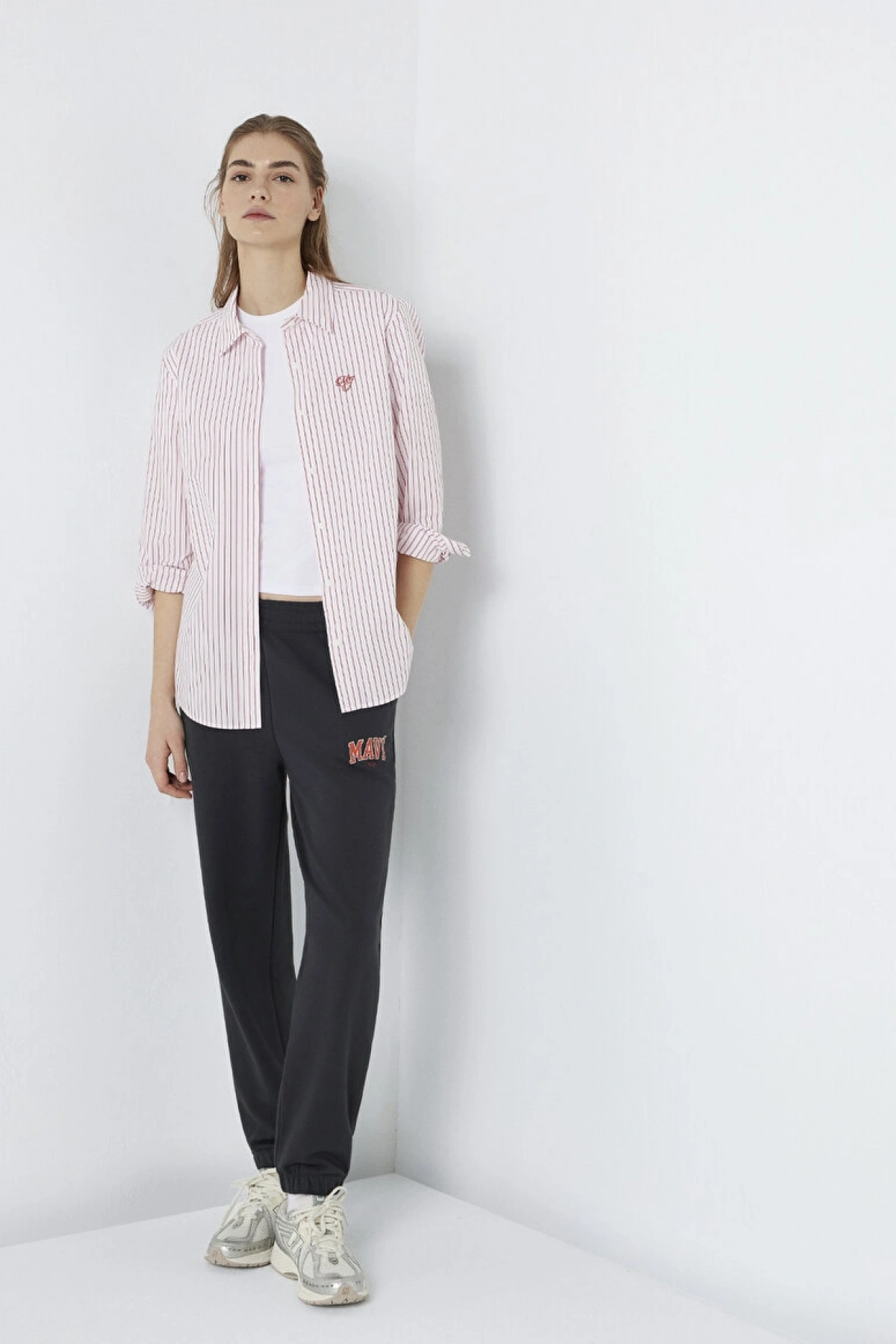 Mavi Logo Baskılı Antrasit Eşofman Altı