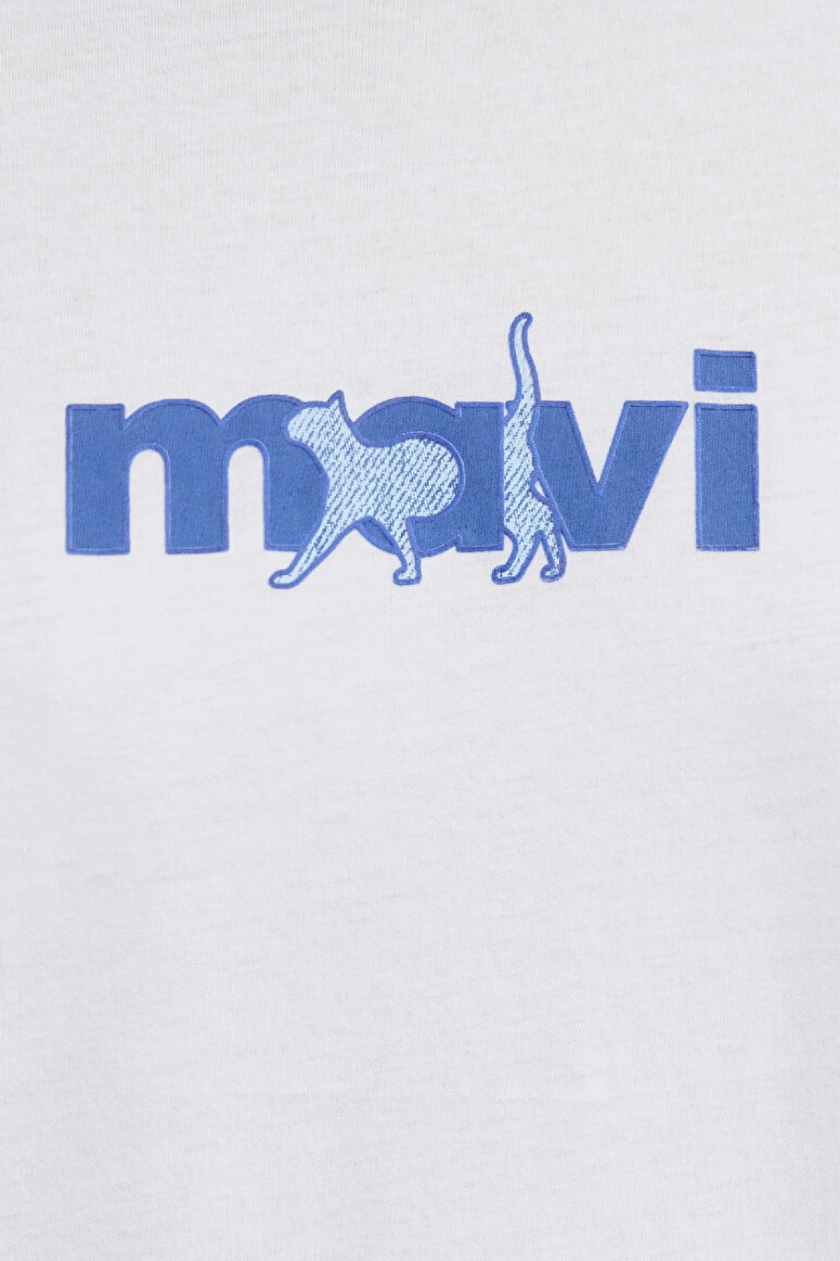 Mavi Kedi Baskılı Beyaz Tişört