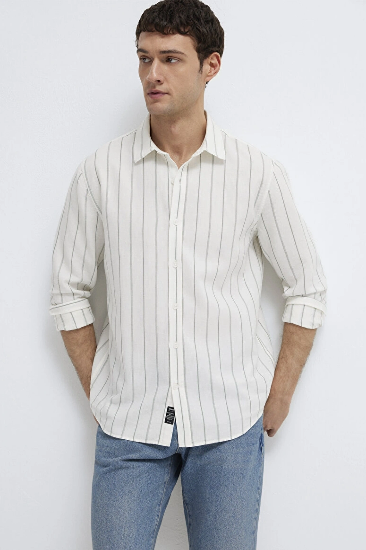 Haki Çizgili Ekru Gömlek