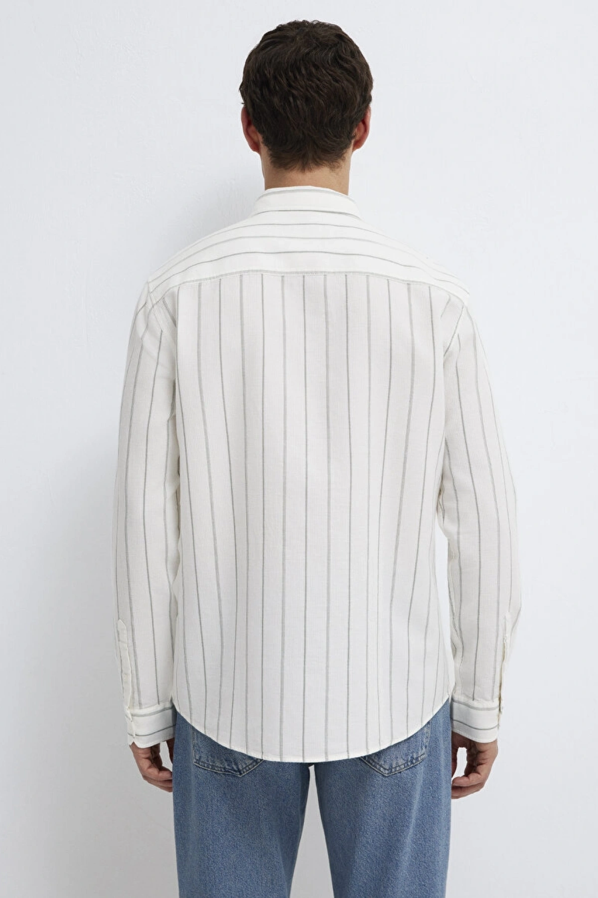 Haki Çizgili Ekru Gömlek