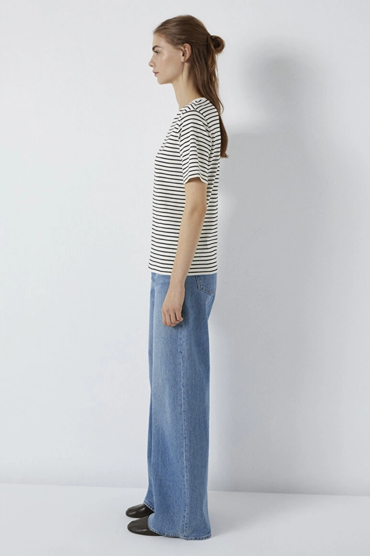 Mavi Logo Baskılı Çizgili Tişört