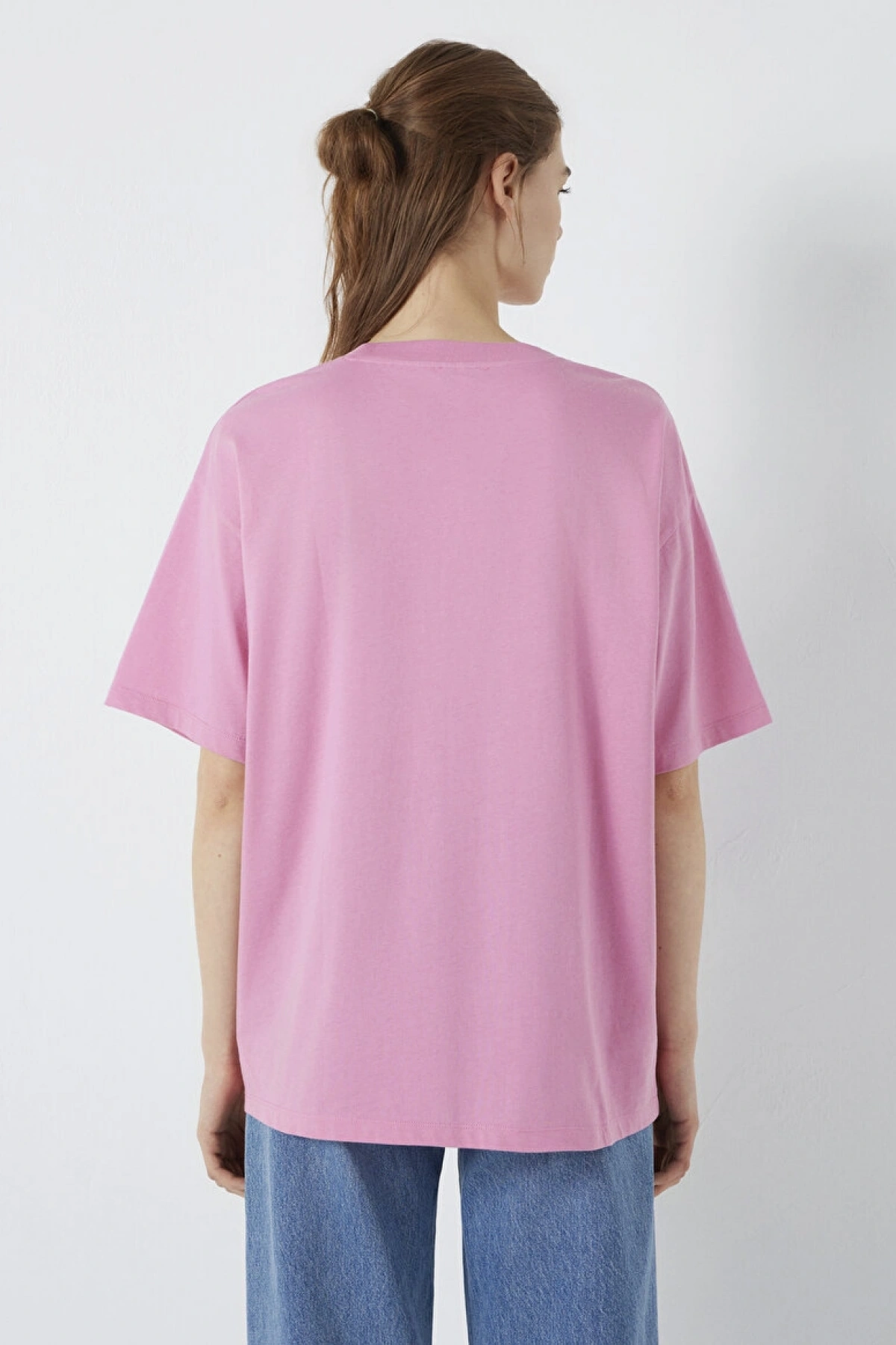 Mavi Logo Baskılı Pembe Tişört