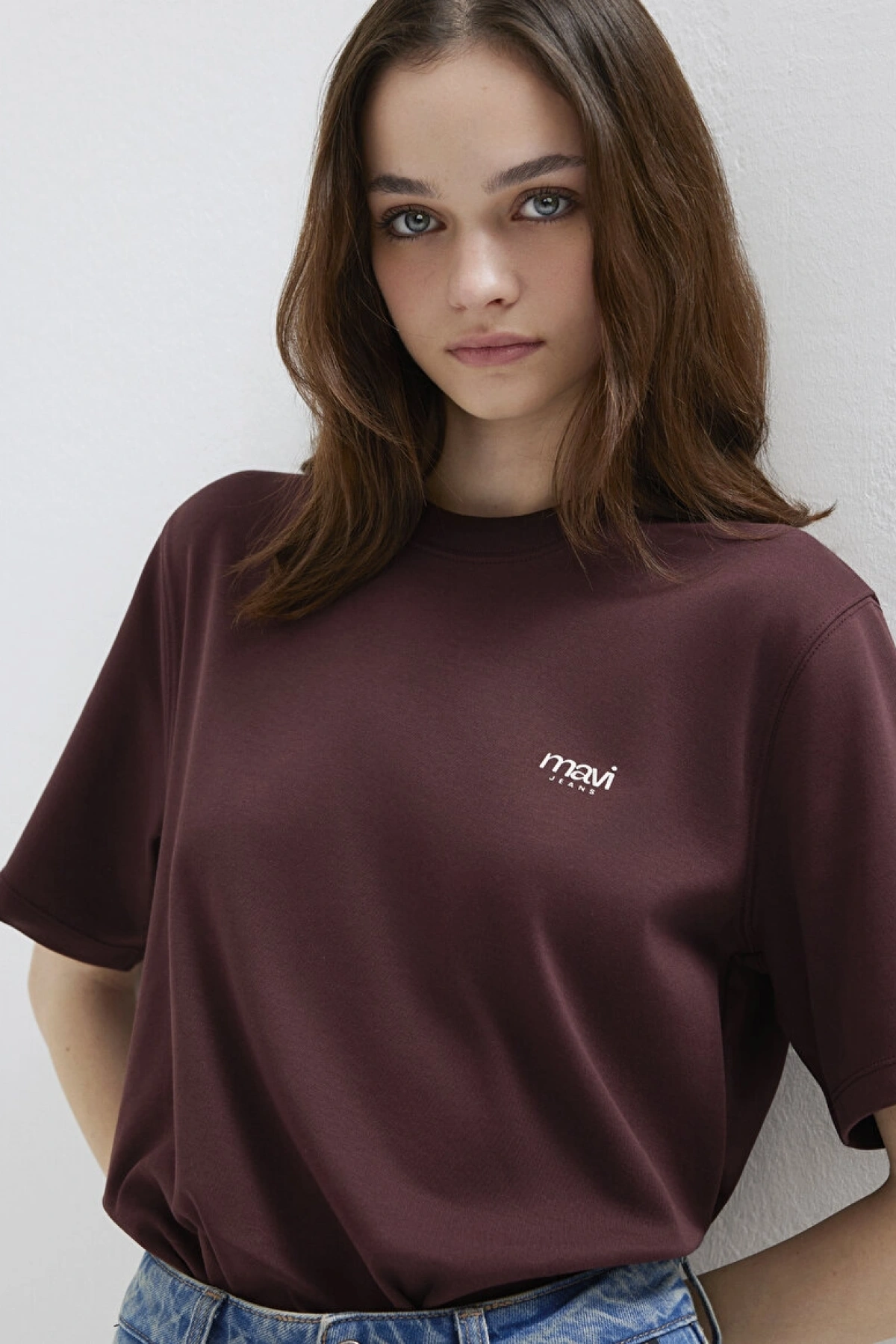 Mavi Jeans Baskılı Bordo Tişört