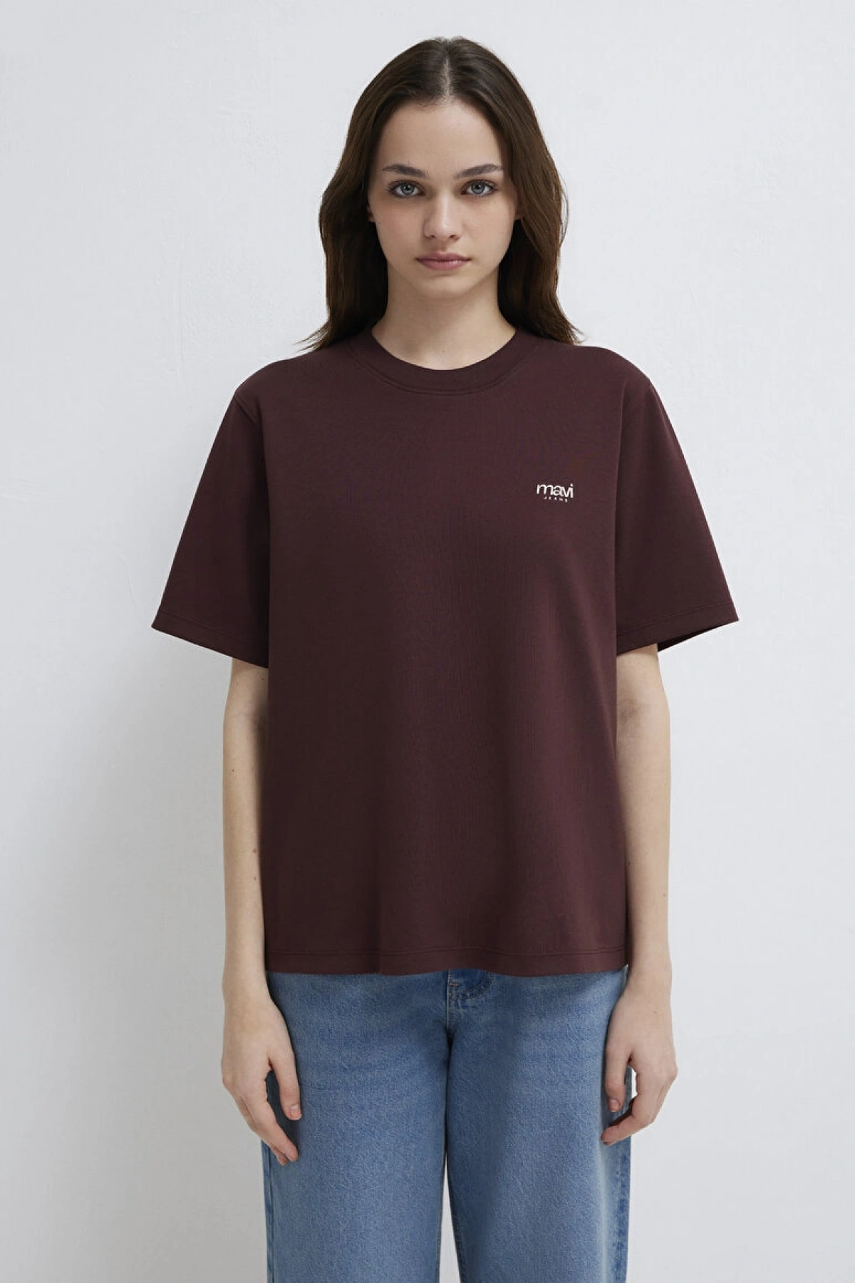 Mavi Jeans Baskılı Bordo Tişört