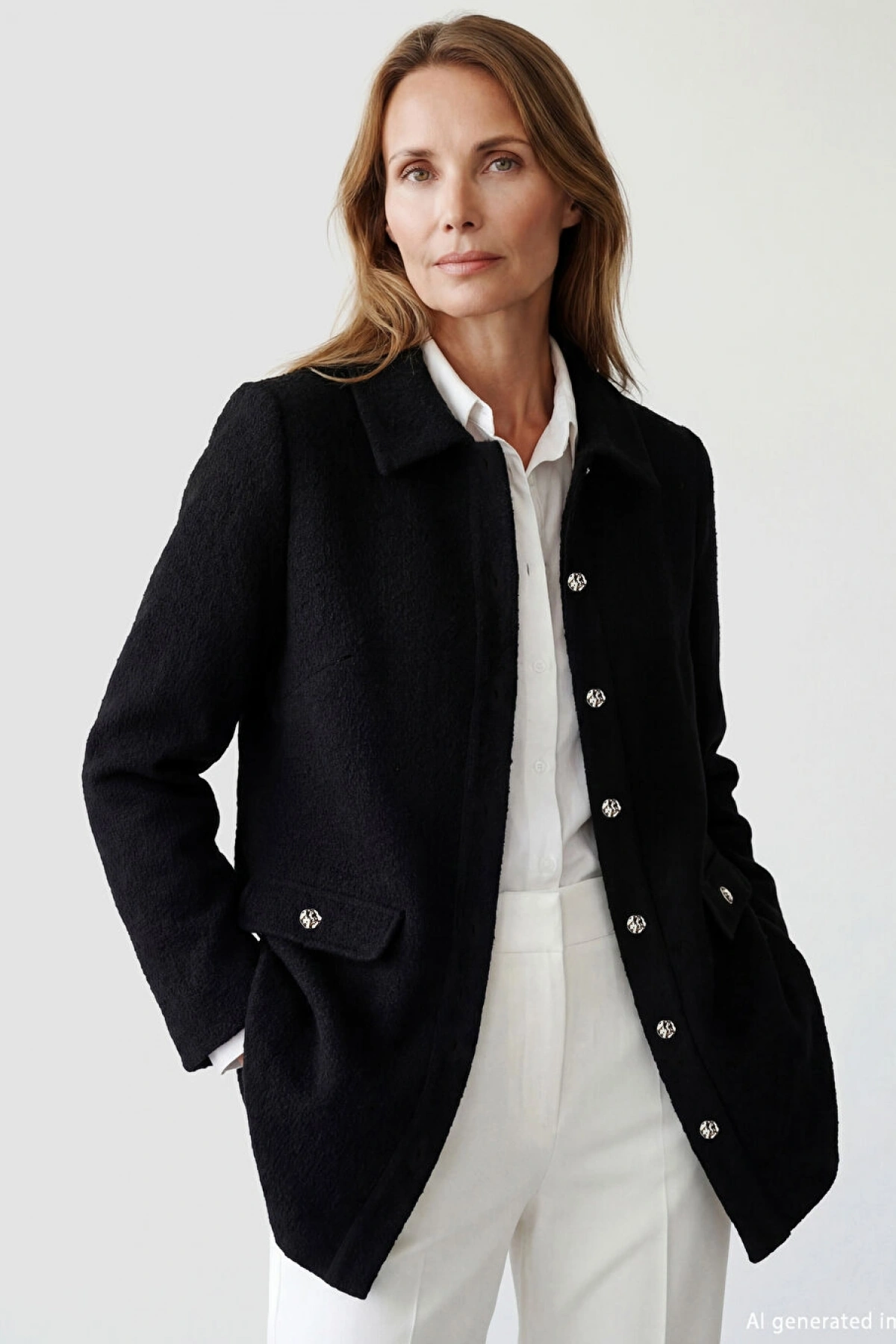 LCW Grace Siyah Gömlek Yaka Dokulu Kadın Triko Hırka