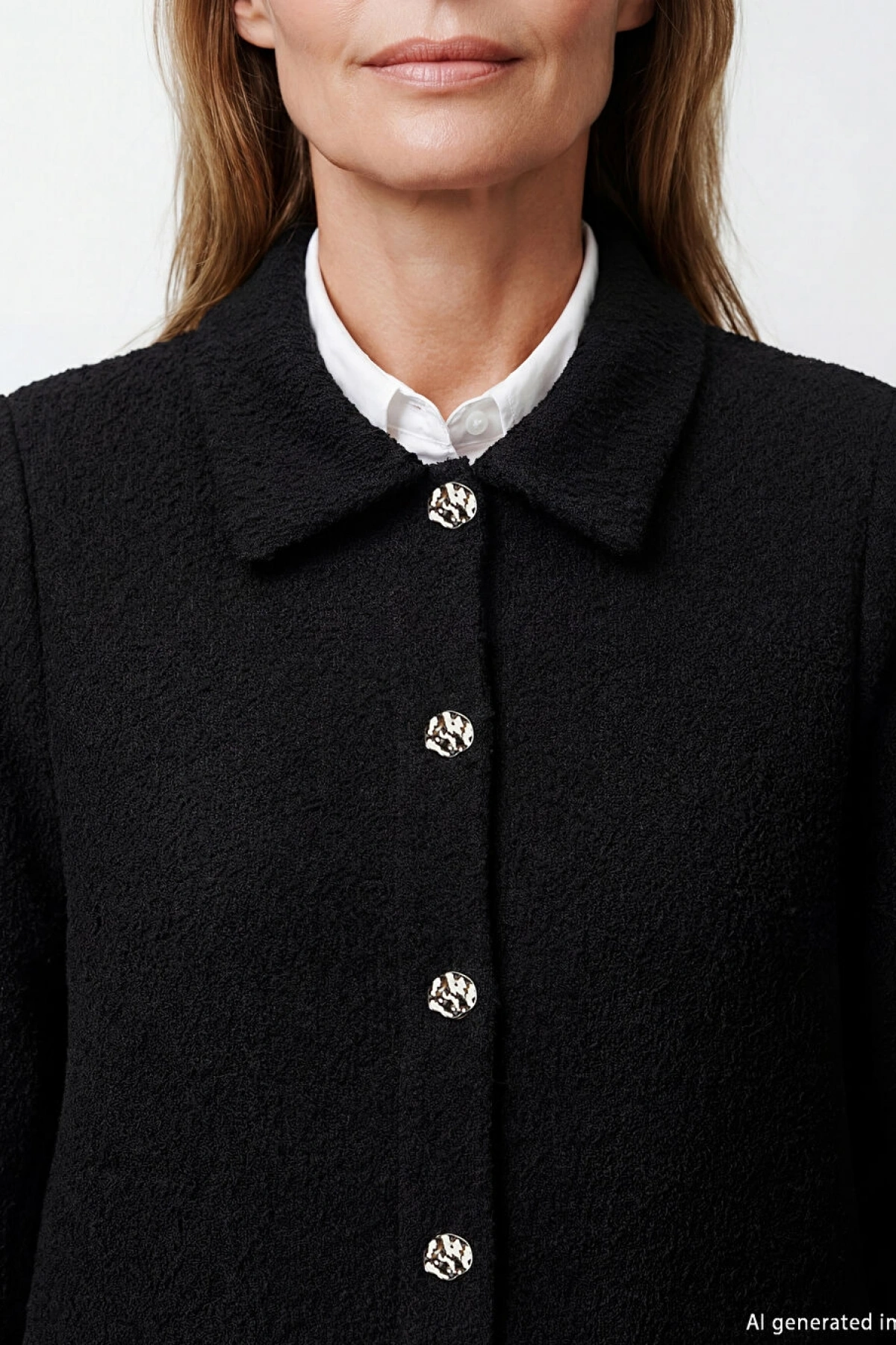 LCW Grace Siyah Gömlek Yaka Dokulu Kadın Triko Hırka