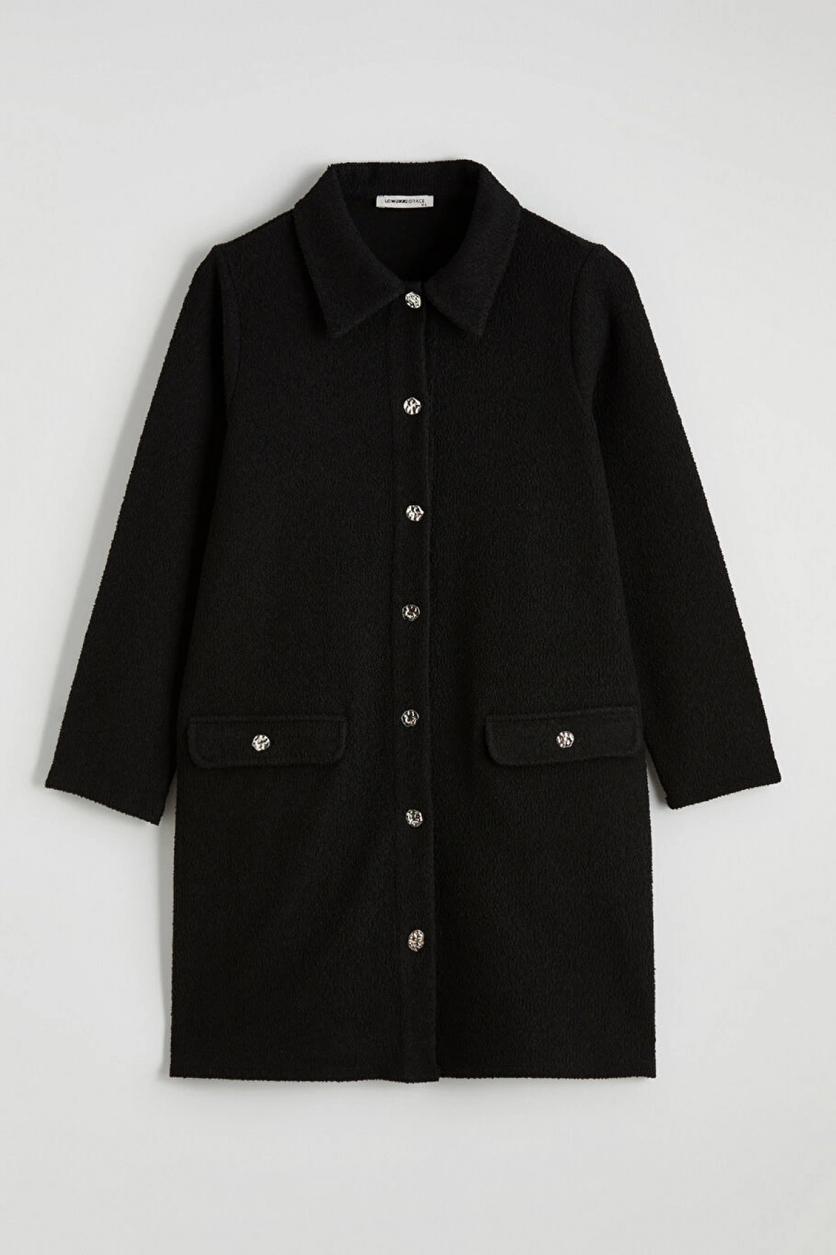 LCW Grace Siyah Gömlek Yaka Dokulu Kadın Triko Hırka