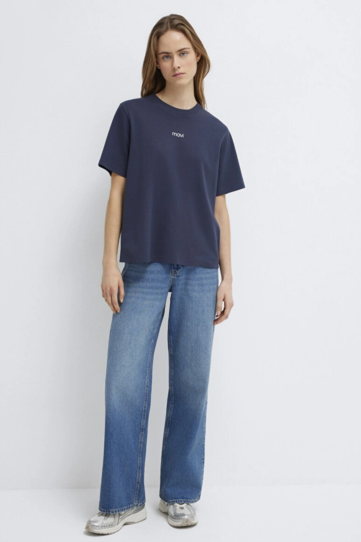 Mavi Logo Baskılı İnterlok Lacivert Tişört