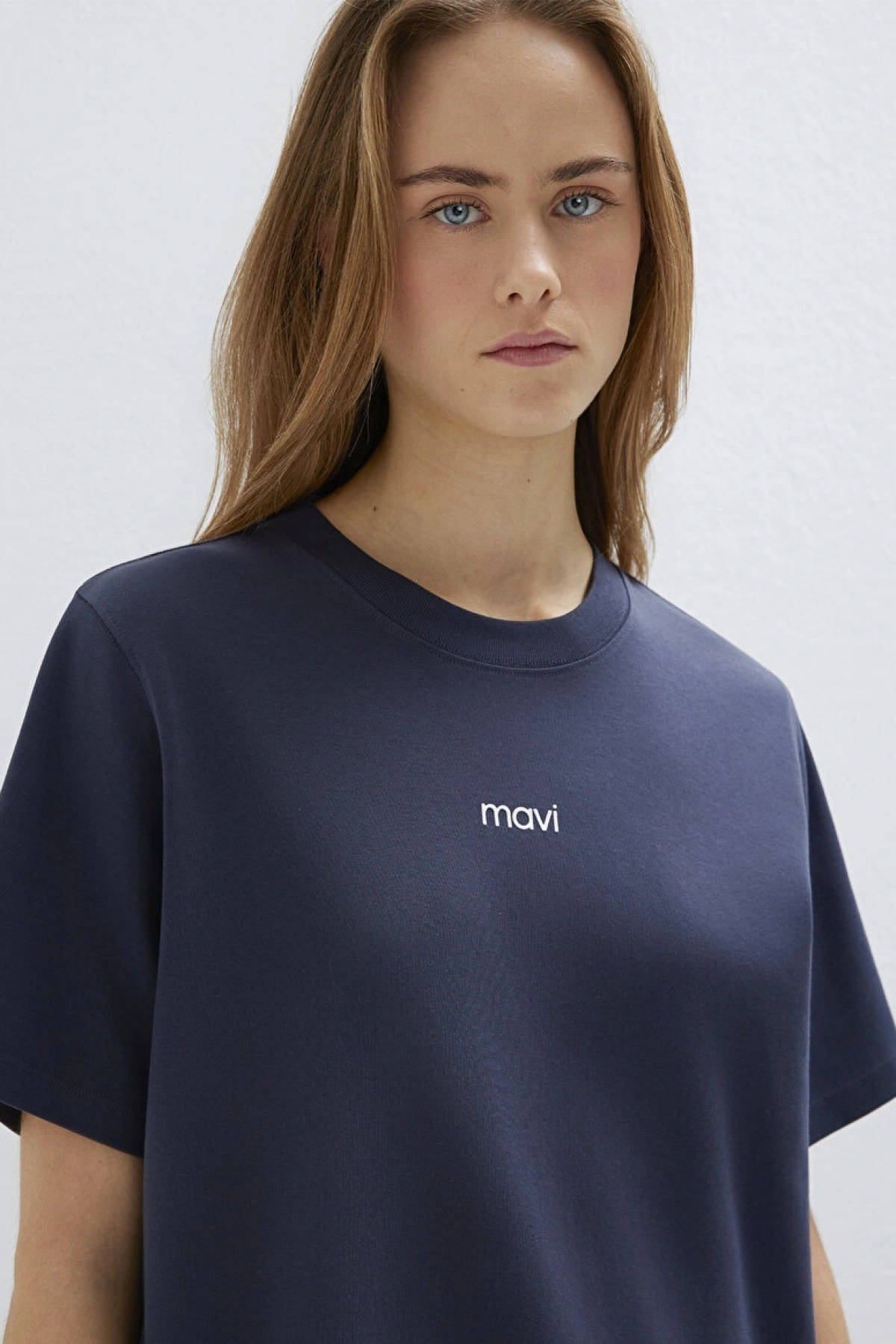 Mavi Logo Baskılı İnterlok Lacivert Tişört
