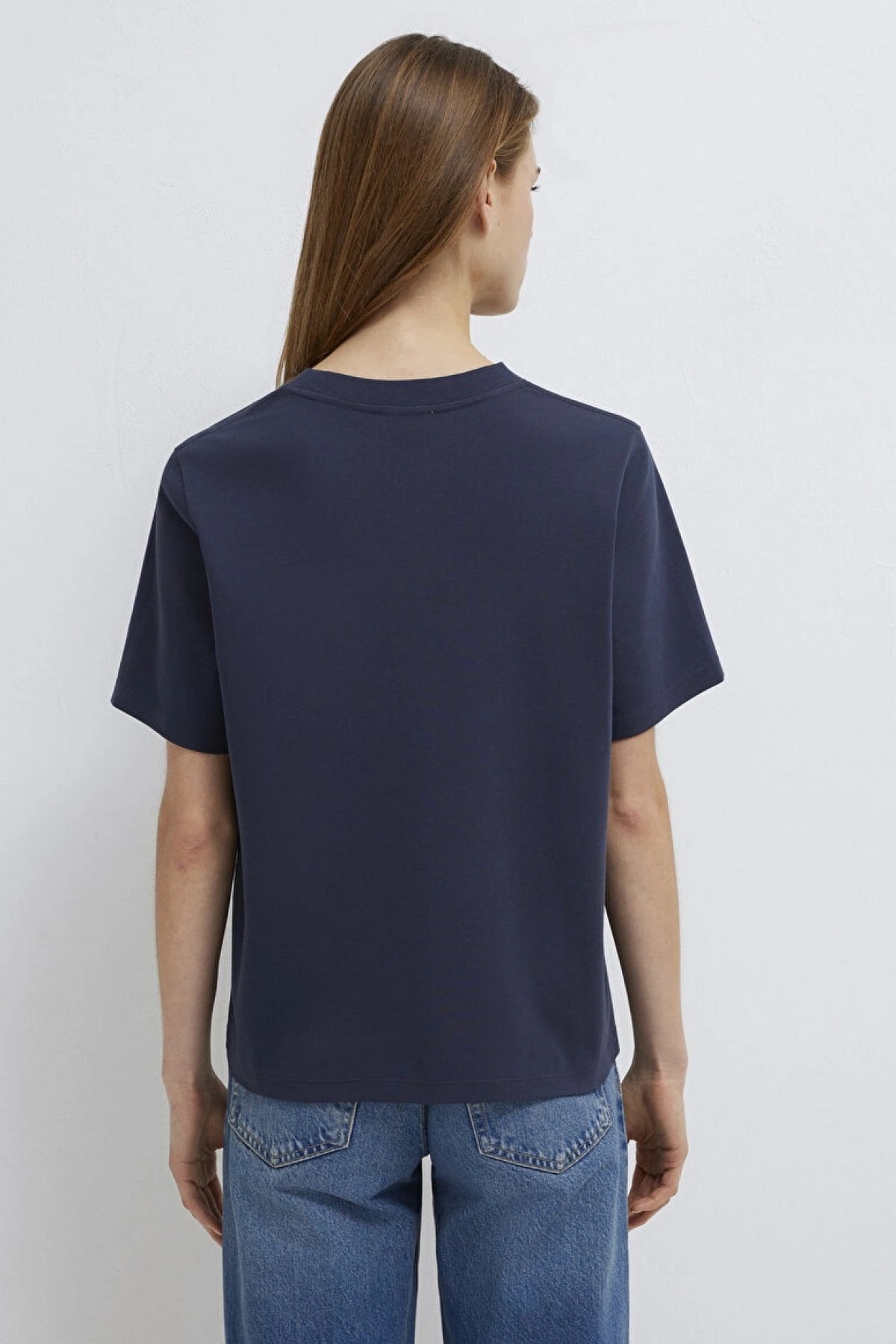 Mavi Logo Baskılı İnterlok Lacivert Tişört