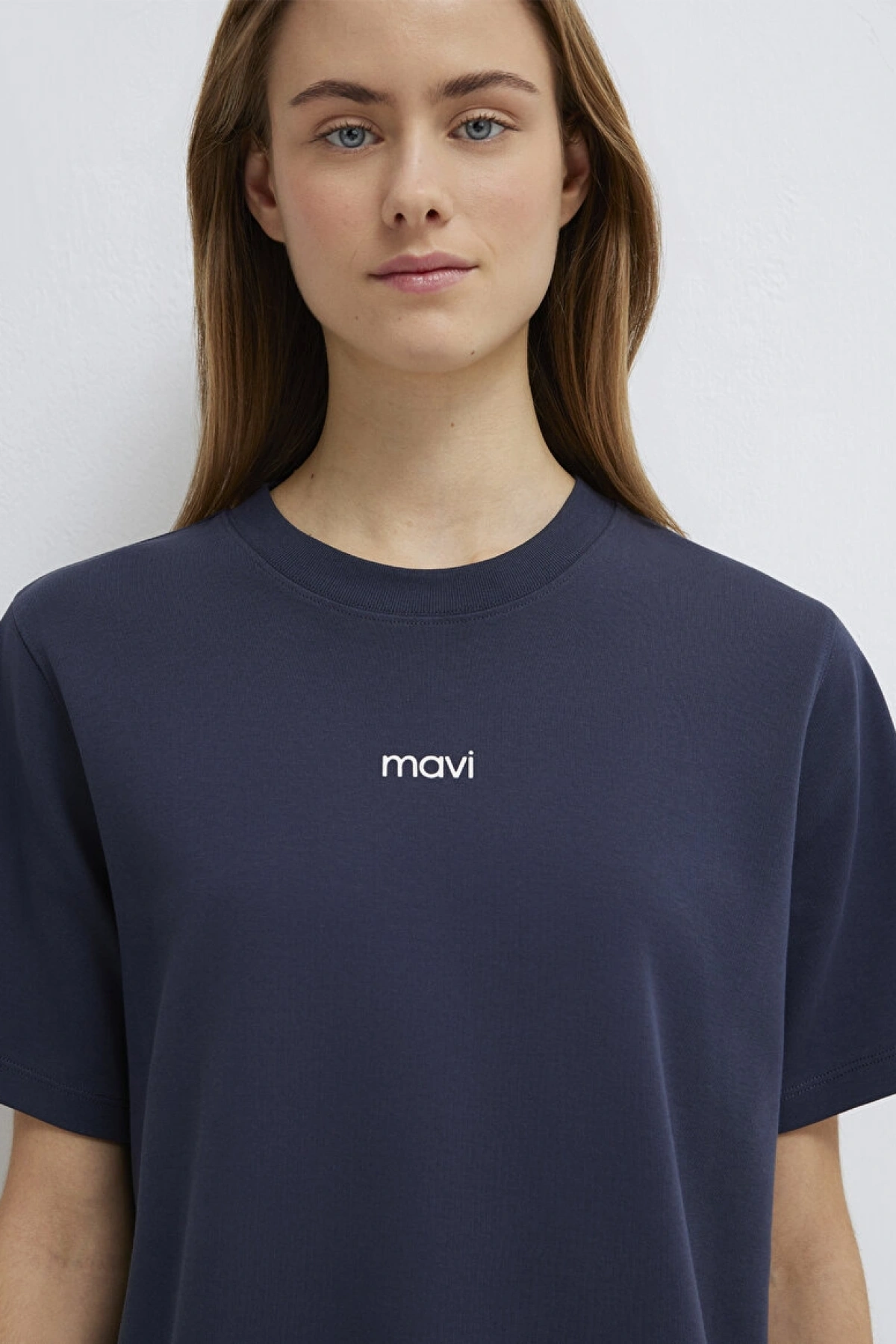 Mavi Logo Baskılı İnterlok Lacivert Tişört