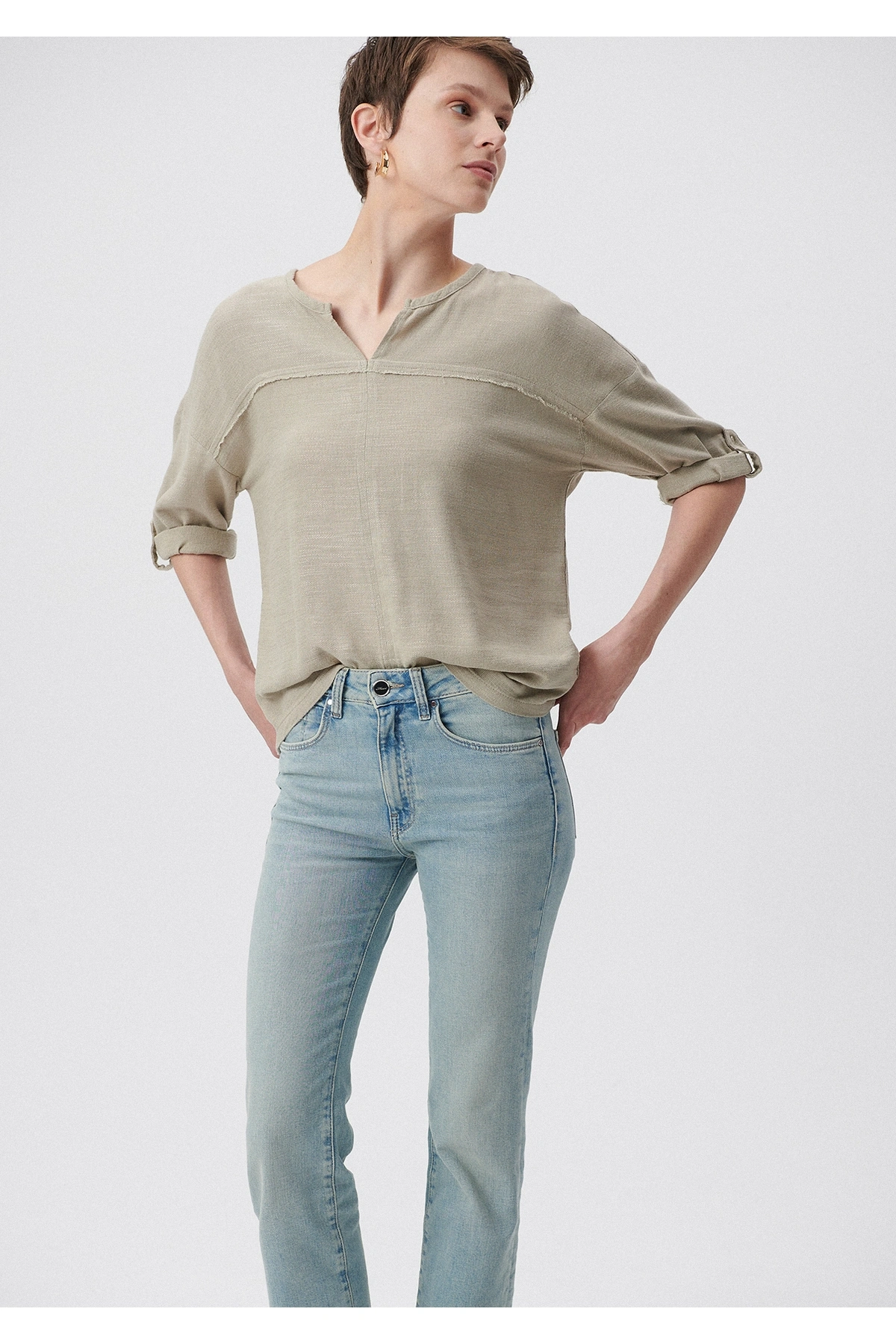 Mavi Kadın Uzun Kollu Haki Bluz