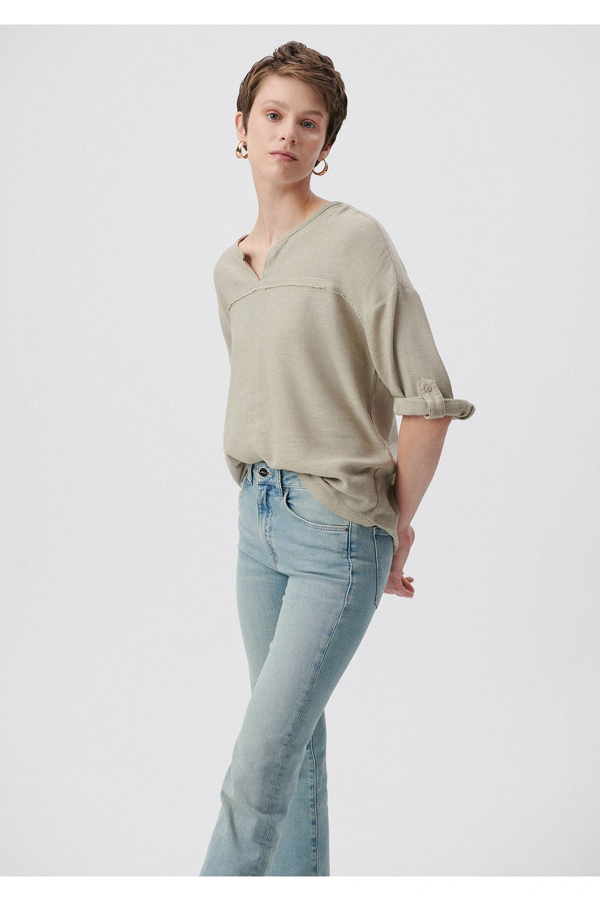 Mavi Kadın Uzun Kollu Haki Bluz