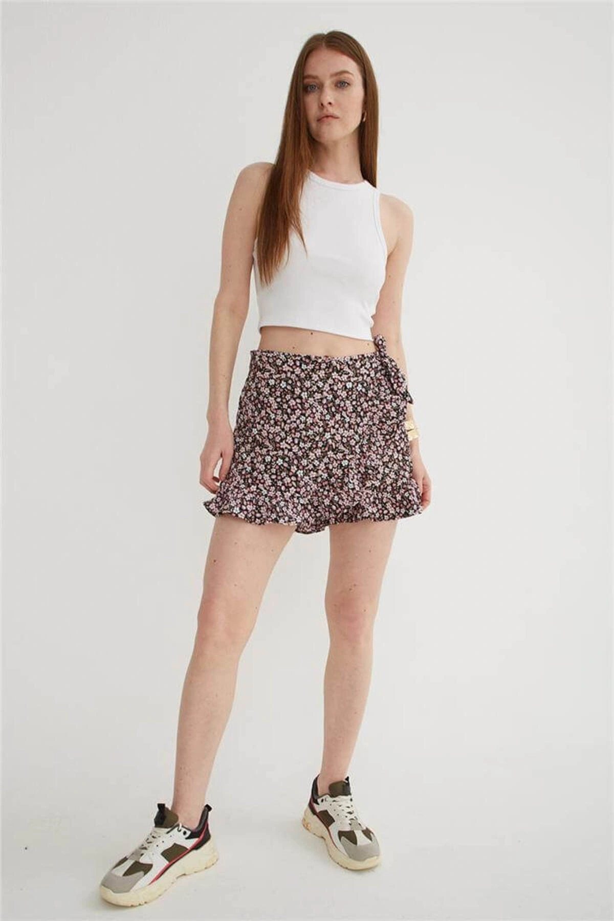 Fashion Friends Esnek Desenli Şort Etek Lila