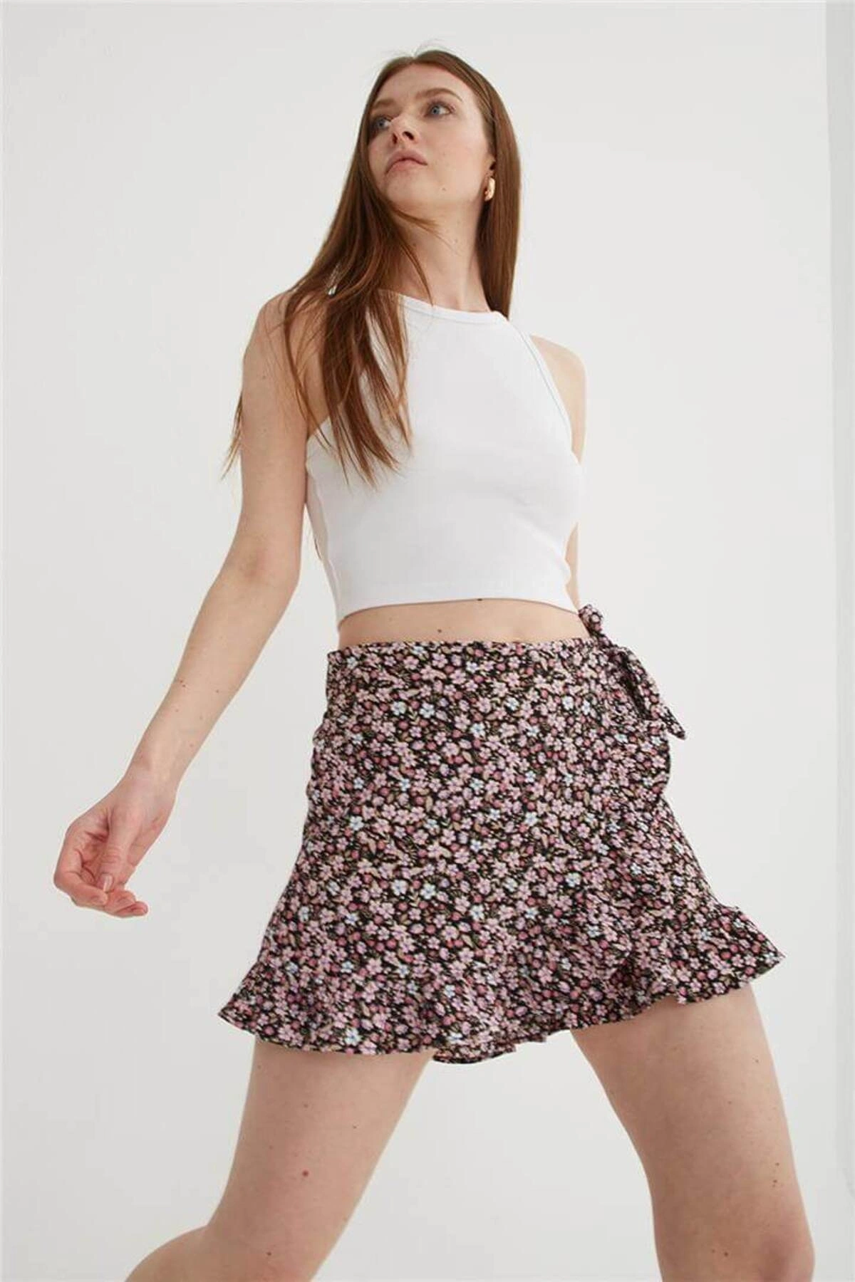 Fashion Friends Esnek Desenli Şort Etek Lila