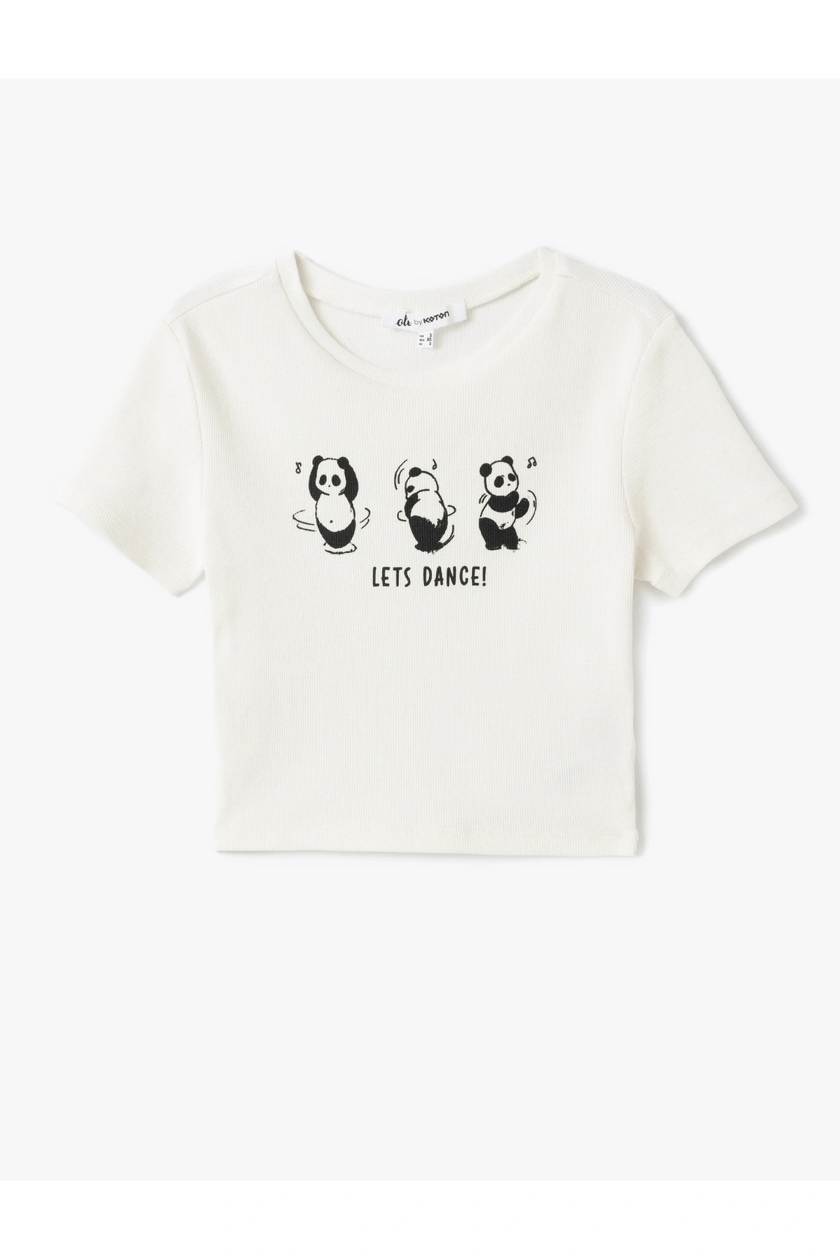 Koton Panda Baskılı Kısa Kollu Slim Fit Crop Tişört