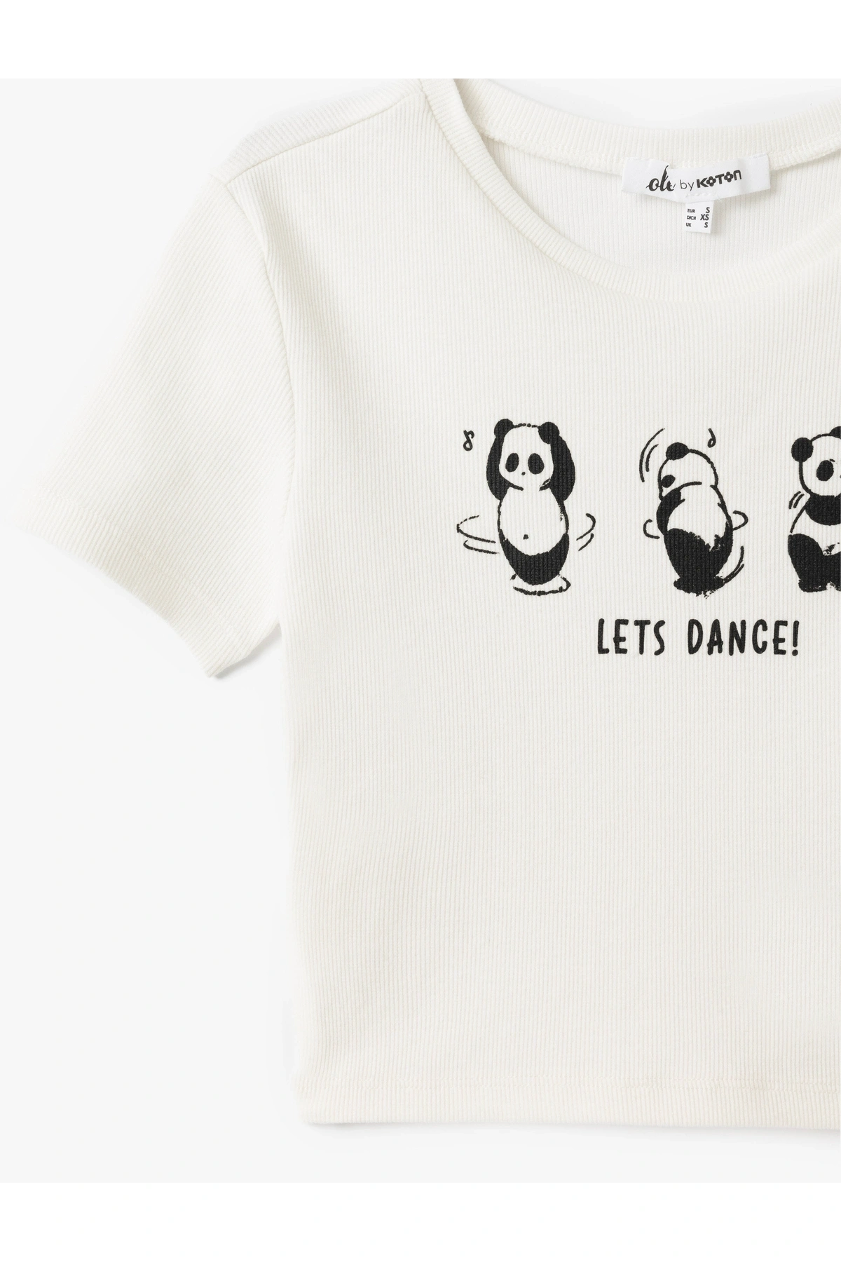 Koton Panda Baskılı Kısa Kollu Slim Fit Crop Tişört