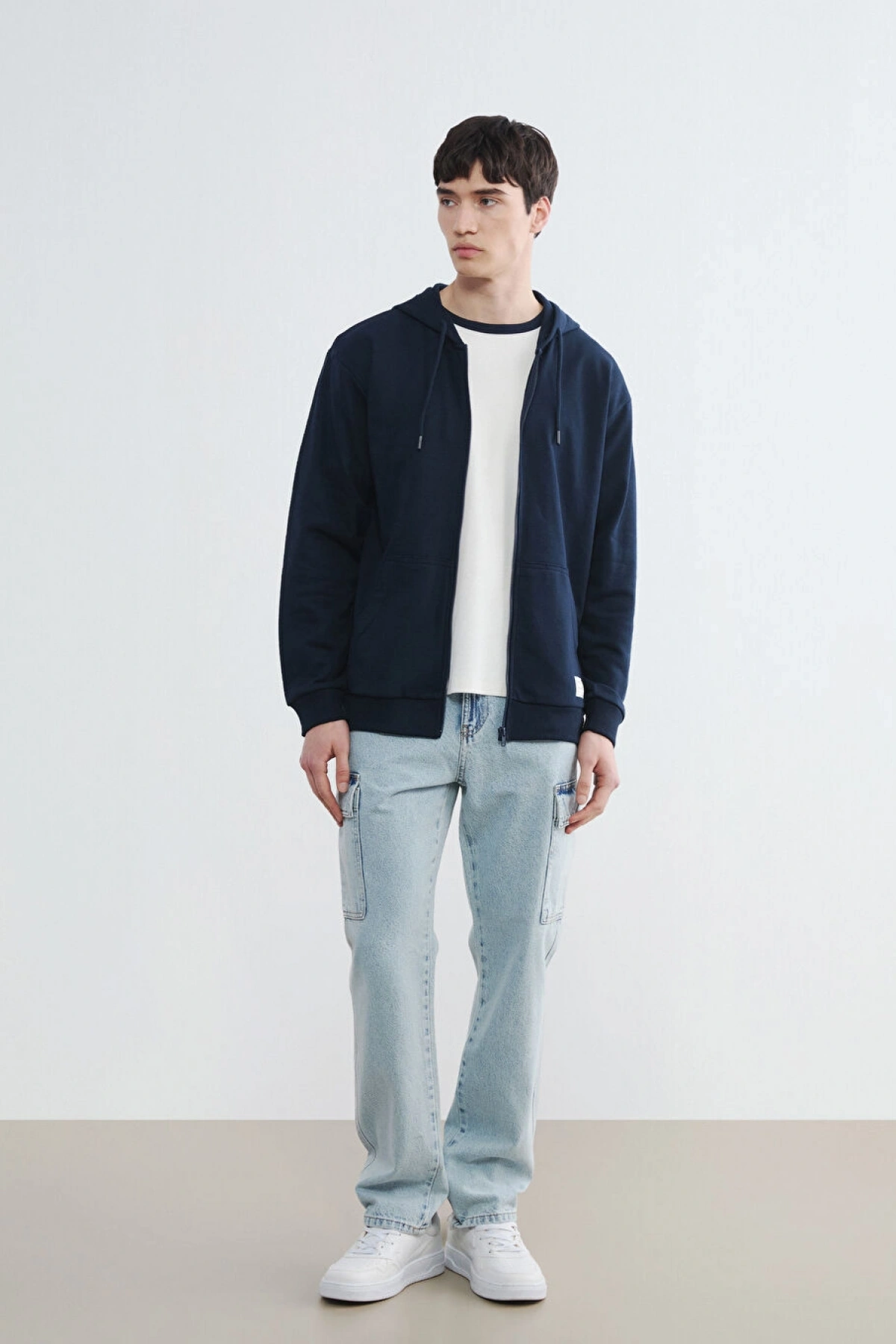 XSIDE Lacivert Kapüşonlu Erkek Fermuarlı Sweatshirt