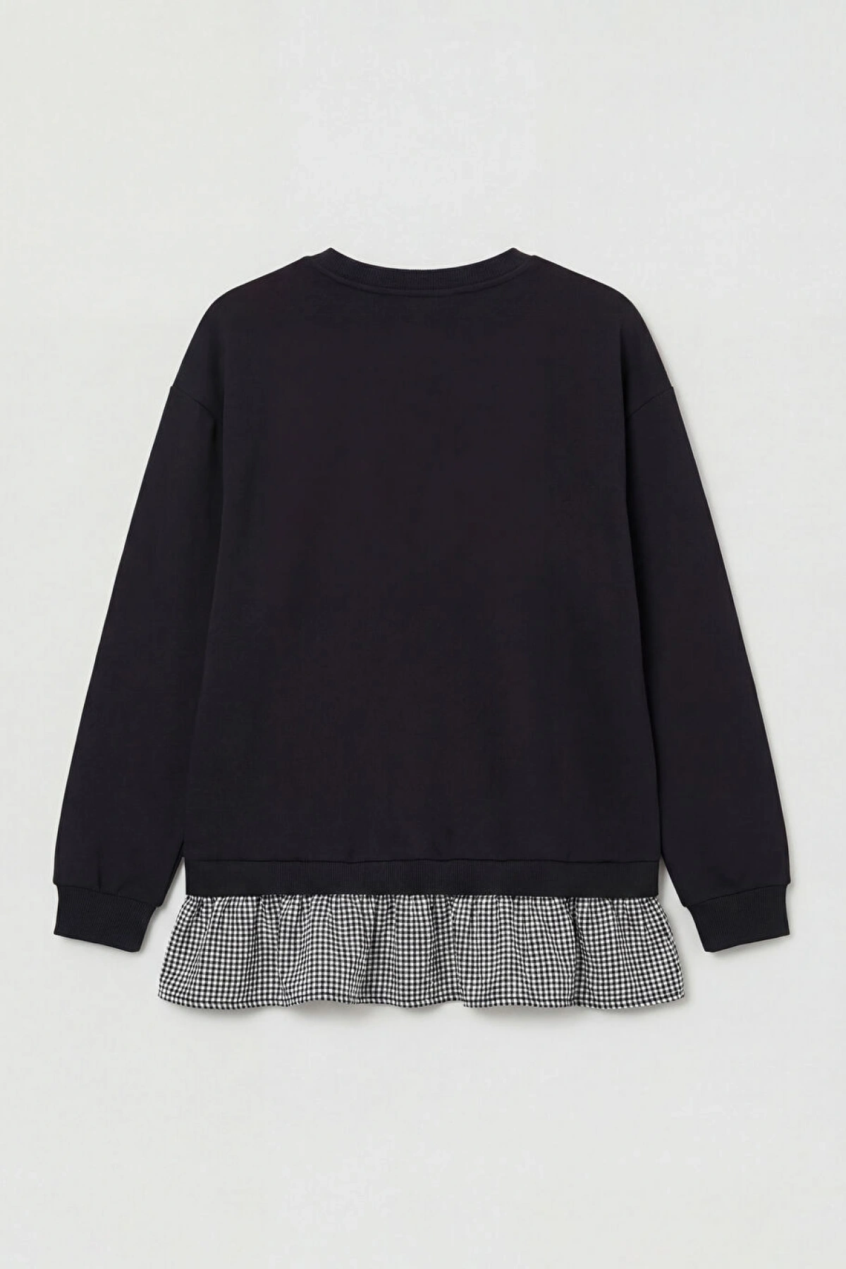 LCW Modest Siyah Bisiklet Yaka Ekose Kadın Sweatshirt Tunik