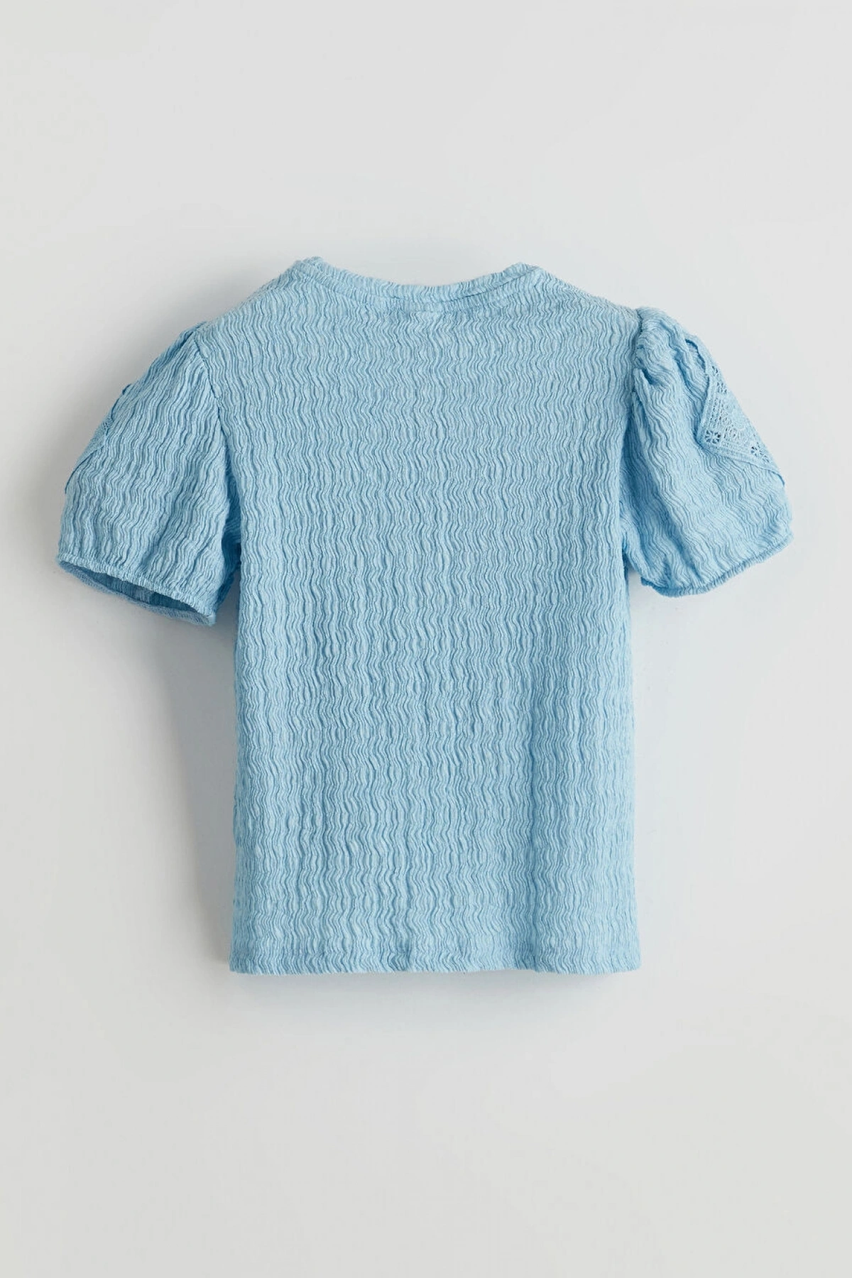 LCW Kids Mavi Bisiklet Yaka Dokulu Kız Çocuk Tişört