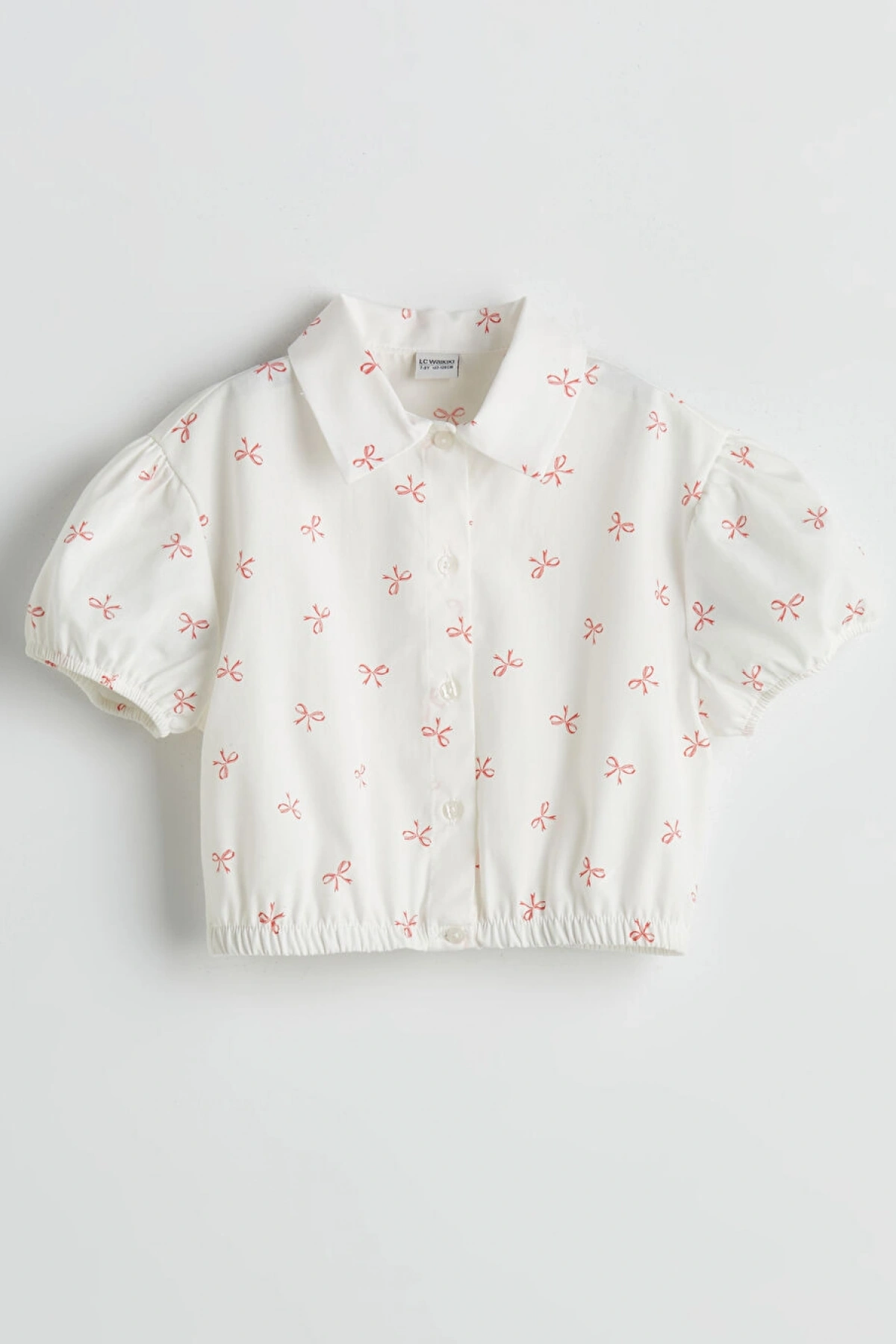 LCW Kids Ekru Fiyonk Baskılı Kız Çocuk Crop Gömlek