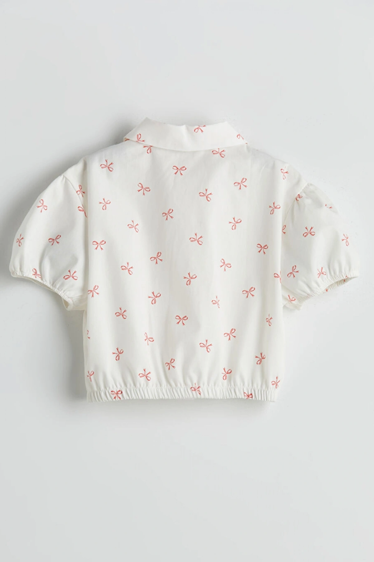 LCW Kids Ekru Fiyonk Baskılı Kız Çocuk Crop Gömlek