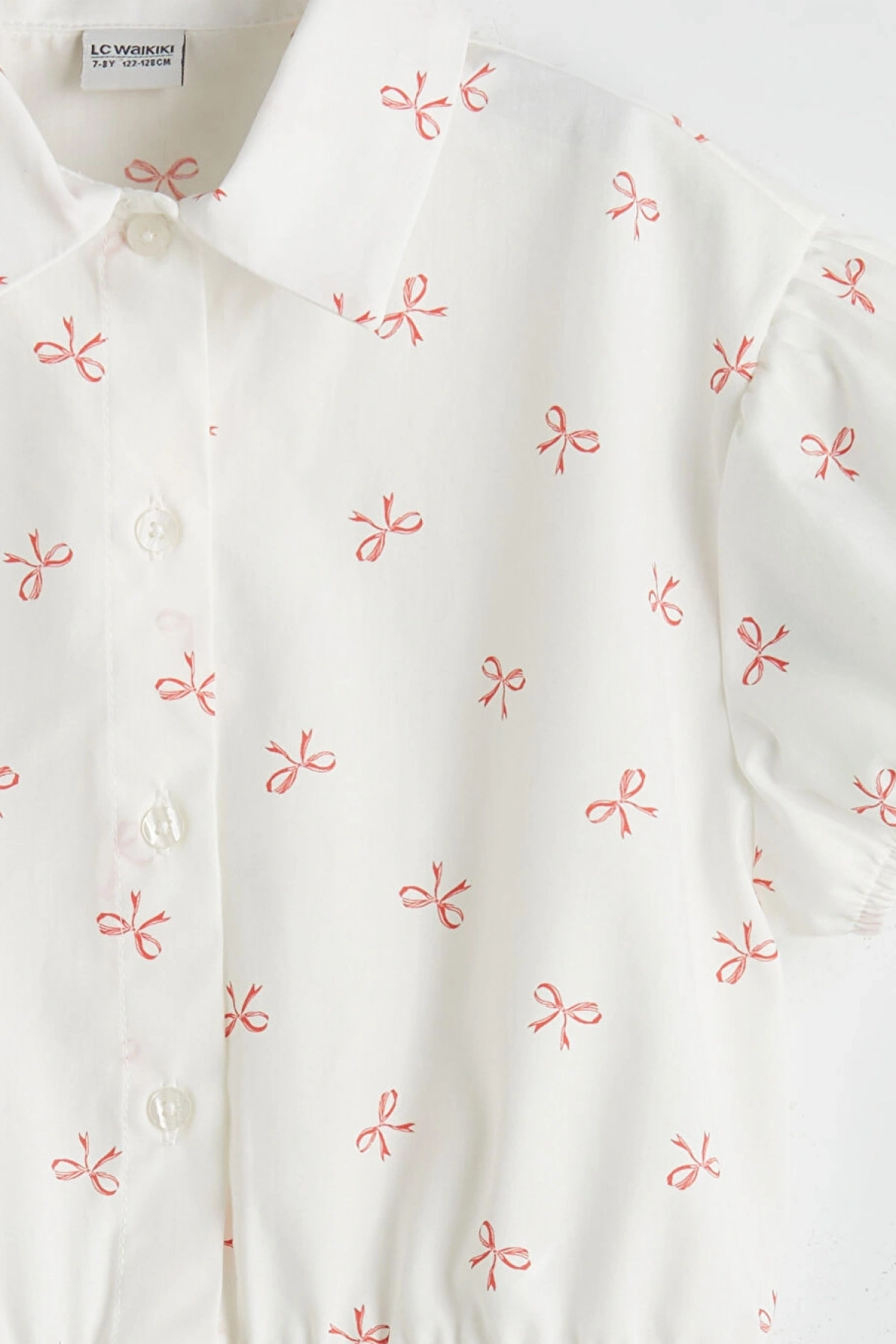 LCW Kids Ekru Fiyonk Baskılı Kız Çocuk Crop Gömlek