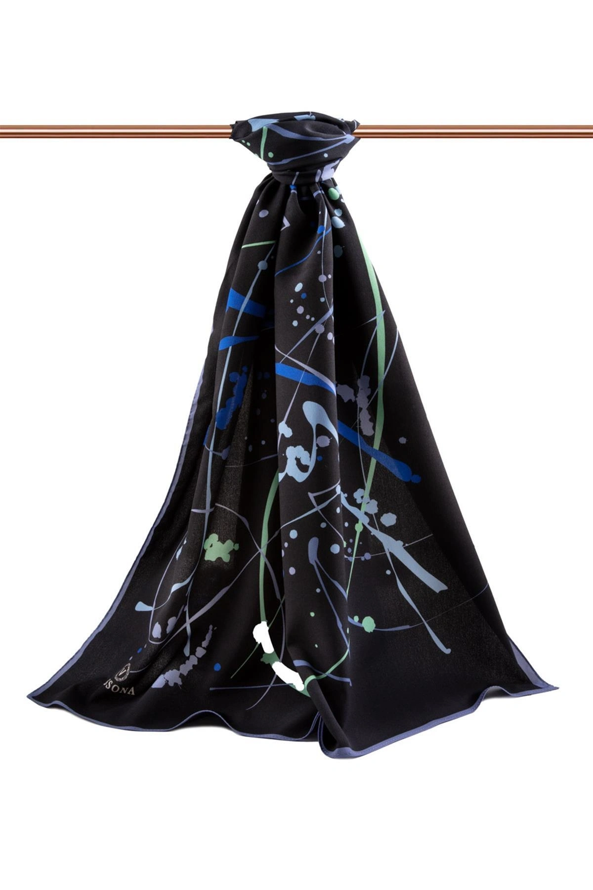 Vissona LÜKS MEDİNE İPEĞİ BOYA DAMLASI DESENLİ SİYAH - İNDİGO RENKLİ