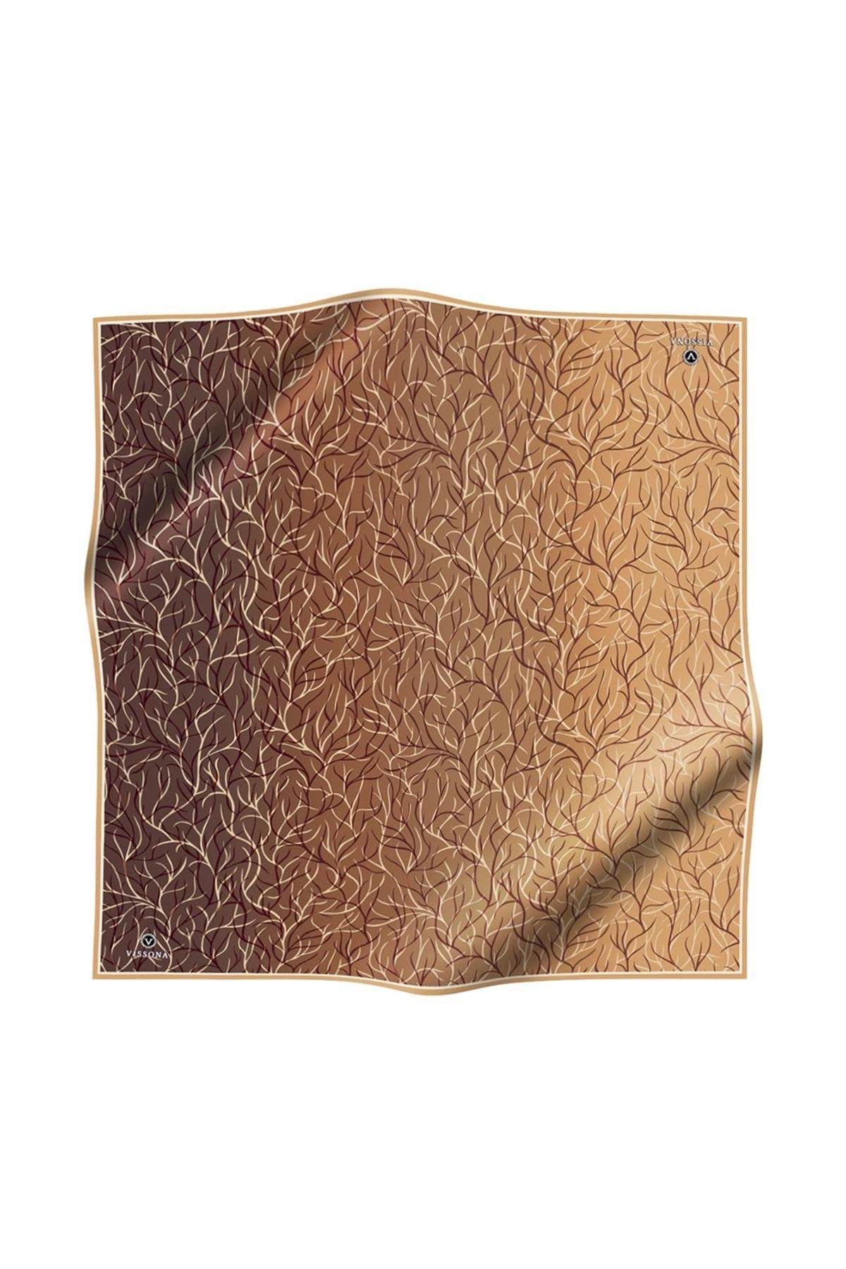 %100 Twill İpek Degrade Desenli Hardal Renkli 90x90 Eşarp Dikim Şekli : El Dikişi