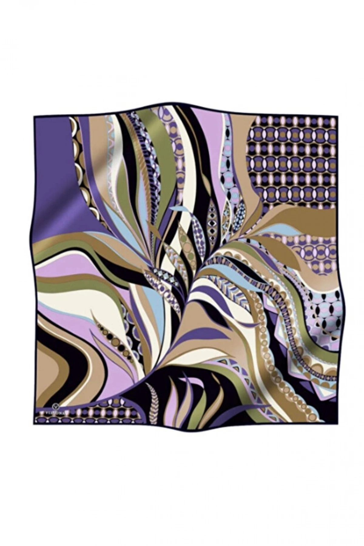 Vissona 100% Twill Etnik Yaprak Desenli Mor Renkli 90x90 Dikim Şekli : El Dikişi Eşarp