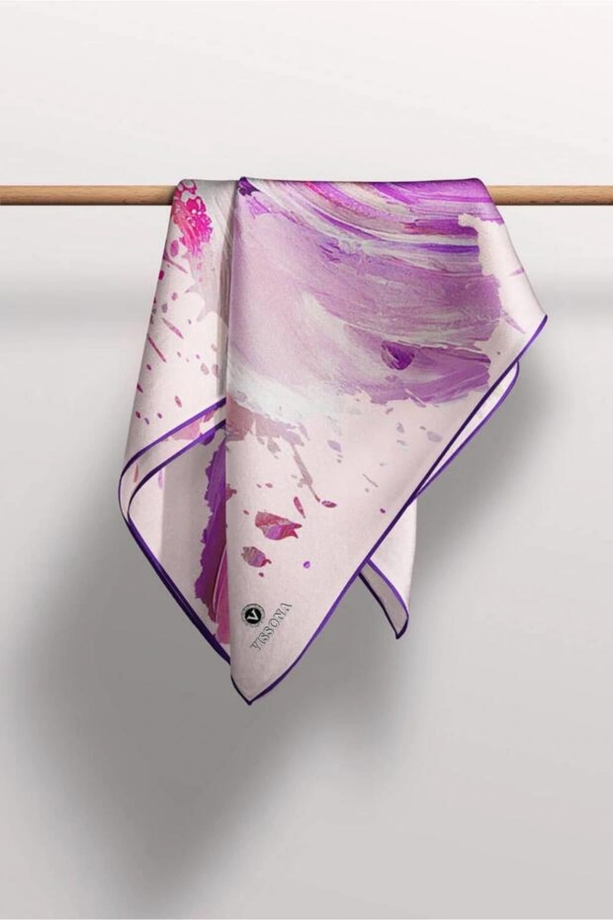 Vissona %100 Twill İpek Fırça Darbesi Desenli Mor - Pembe Renkli 90x90 Eşarp Dikim Şekli : El Dikişi