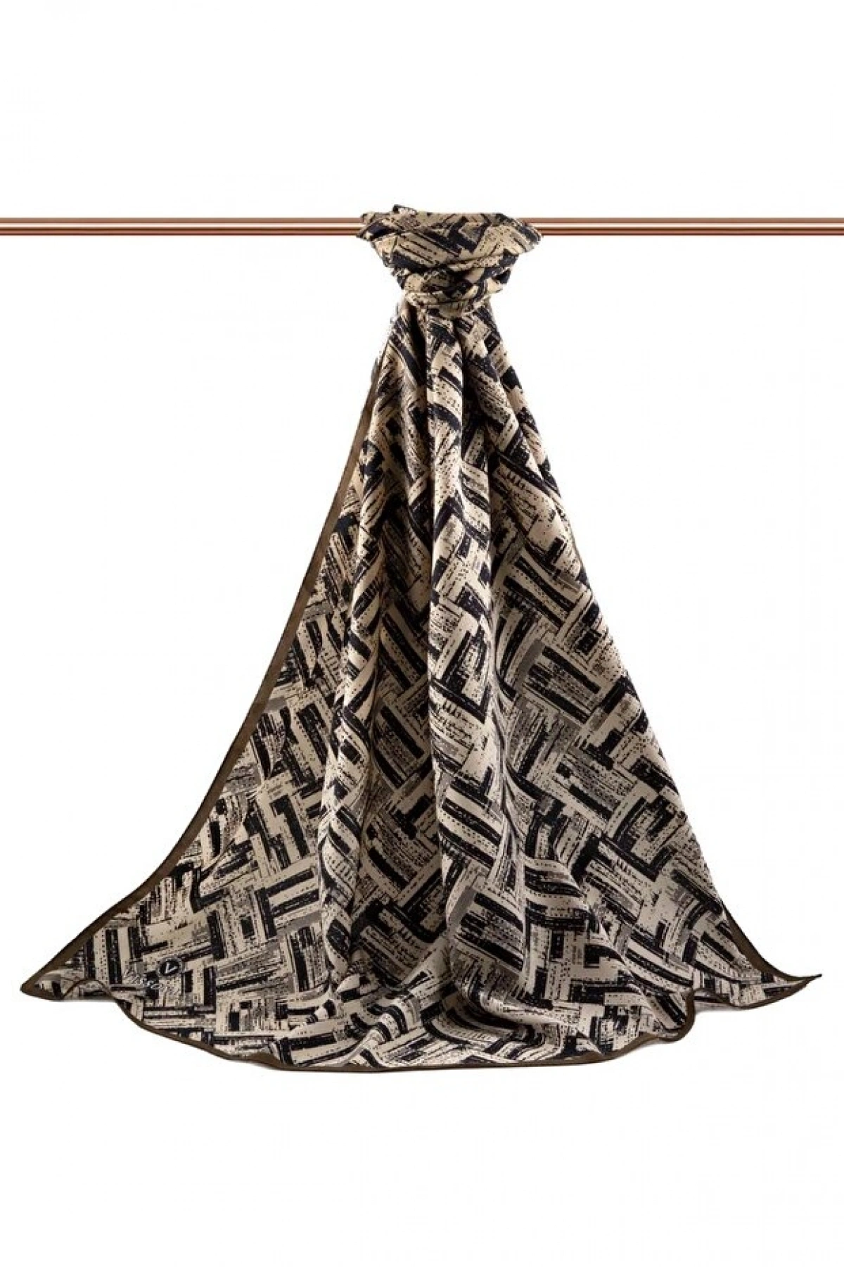 Vissona LÜKS MEDİNE İPEĞİ DEGRADELİ ÇİZGİ DESENLİ BEJ RENKLİ 75X195 KIRIŞMAZ ŞAL MOSS KREP DİKİŞ TİPİ İTALYA