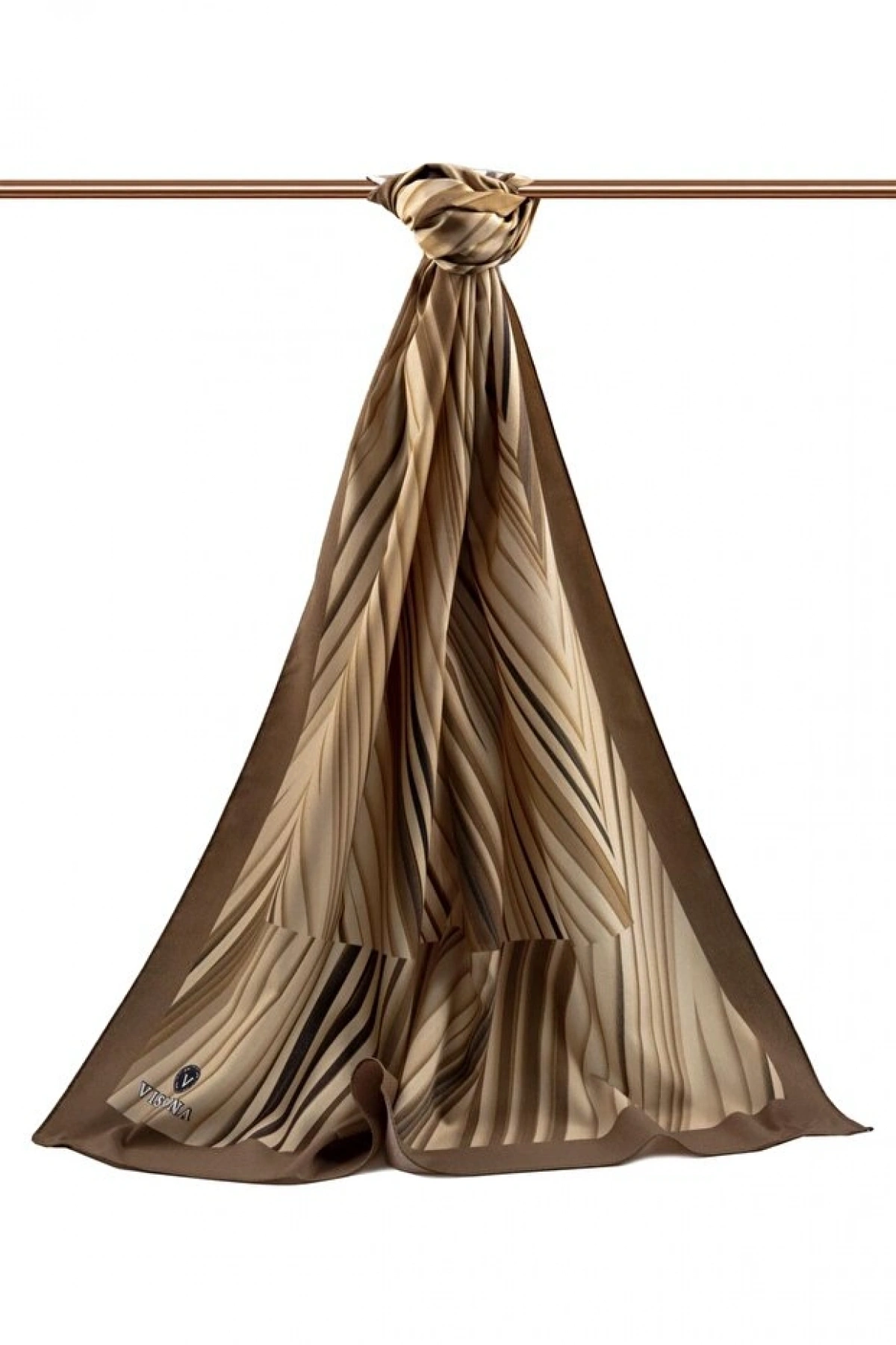 Vissona LÜKS MEDİNE İPEĞİ ÇİZGİLİ DESENLİ VİZON RENKLİ 75X195 KIRIŞMAZ ŞAL MOSS KREP DİKİŞ TİPİ İTALYAN