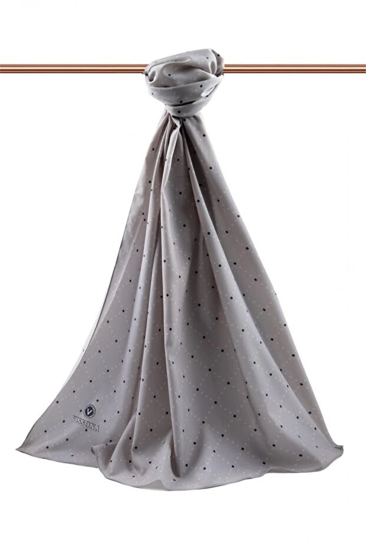 Vissona LÜKS MEDİNE İPEĞİ V DESENLİ GRİ RENKLİ 75X195 KIRIŞMAZ ŞAL MOSS KREP DİKİŞ TİPİ İTALYAN DİKİŞLİ