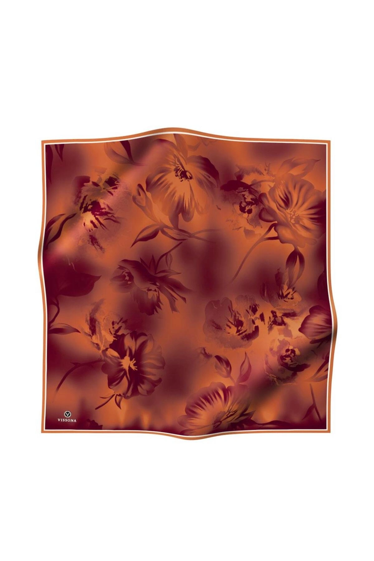 issona 100% Twill İpek Çiçek Desenli Taba Renkli 90x90 Dikim Şekli : El Dikişi Eşarp