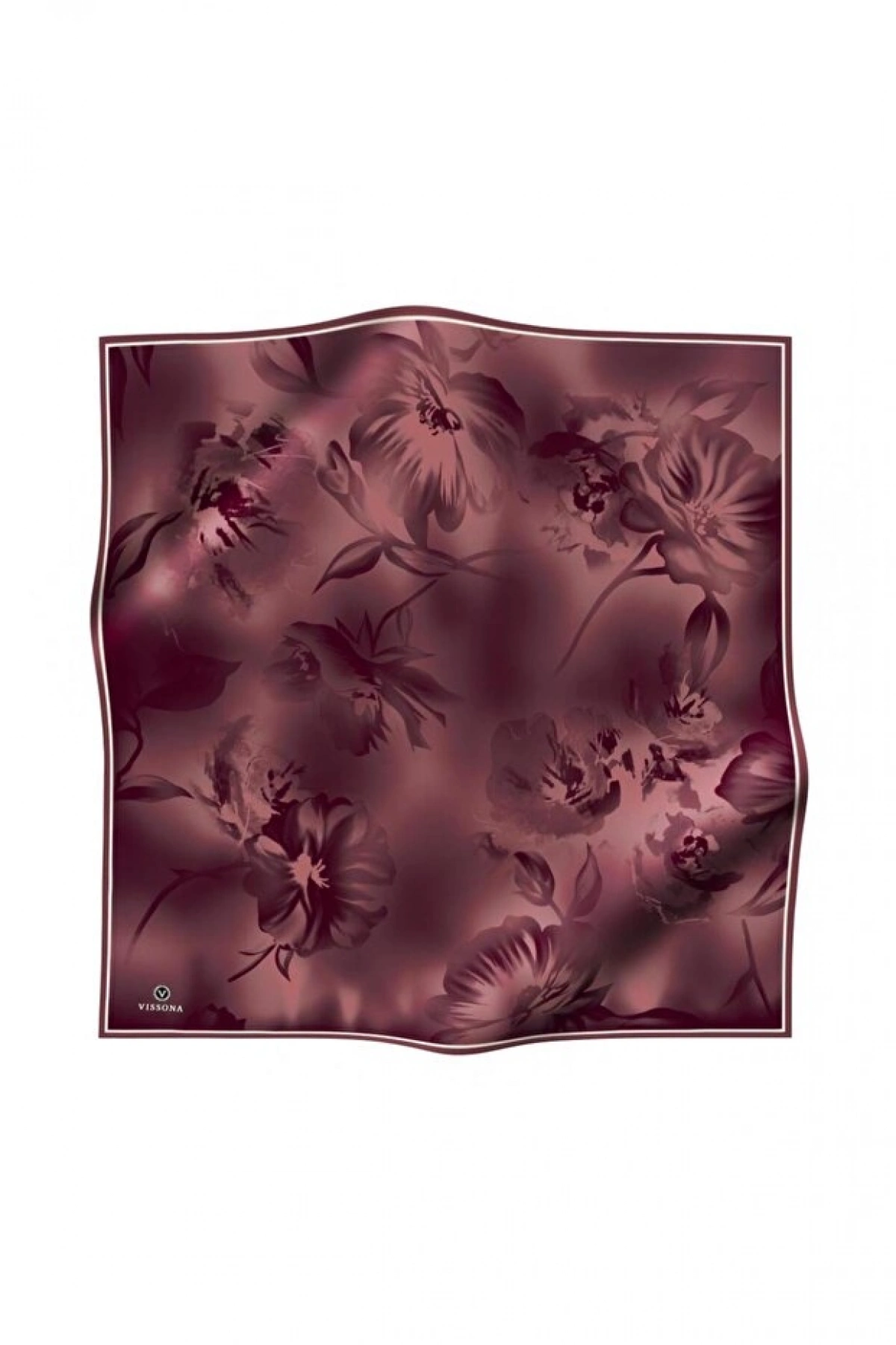 Vissona 100% Twill İpek Çiçek Desenli Gül Kurusu Renkli 90x90 Dikim Şekli : El Dikişi Eşarp