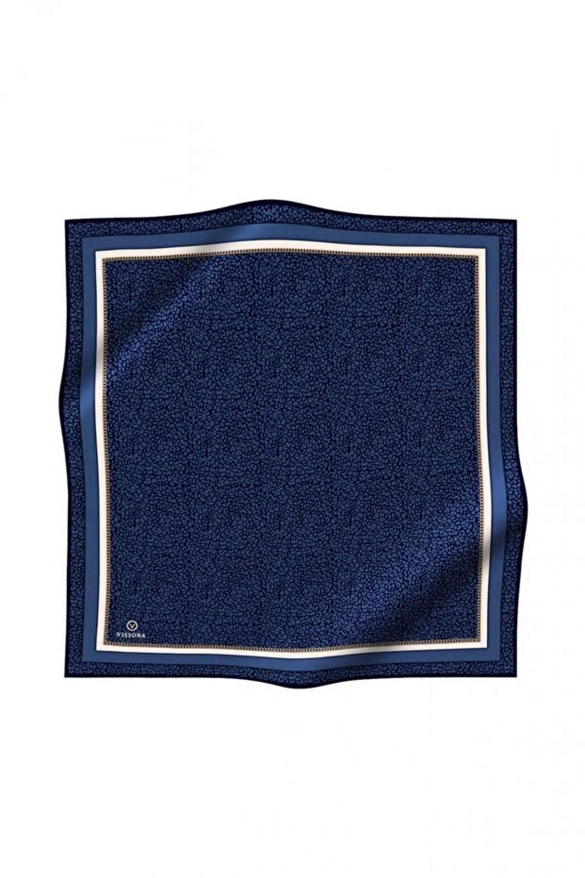 Vissona %100 Twill İpek Leopar Desenli Lacivert - İndigo Renkli 90x90 Eşarp Dikim Şekli : El Dikişi