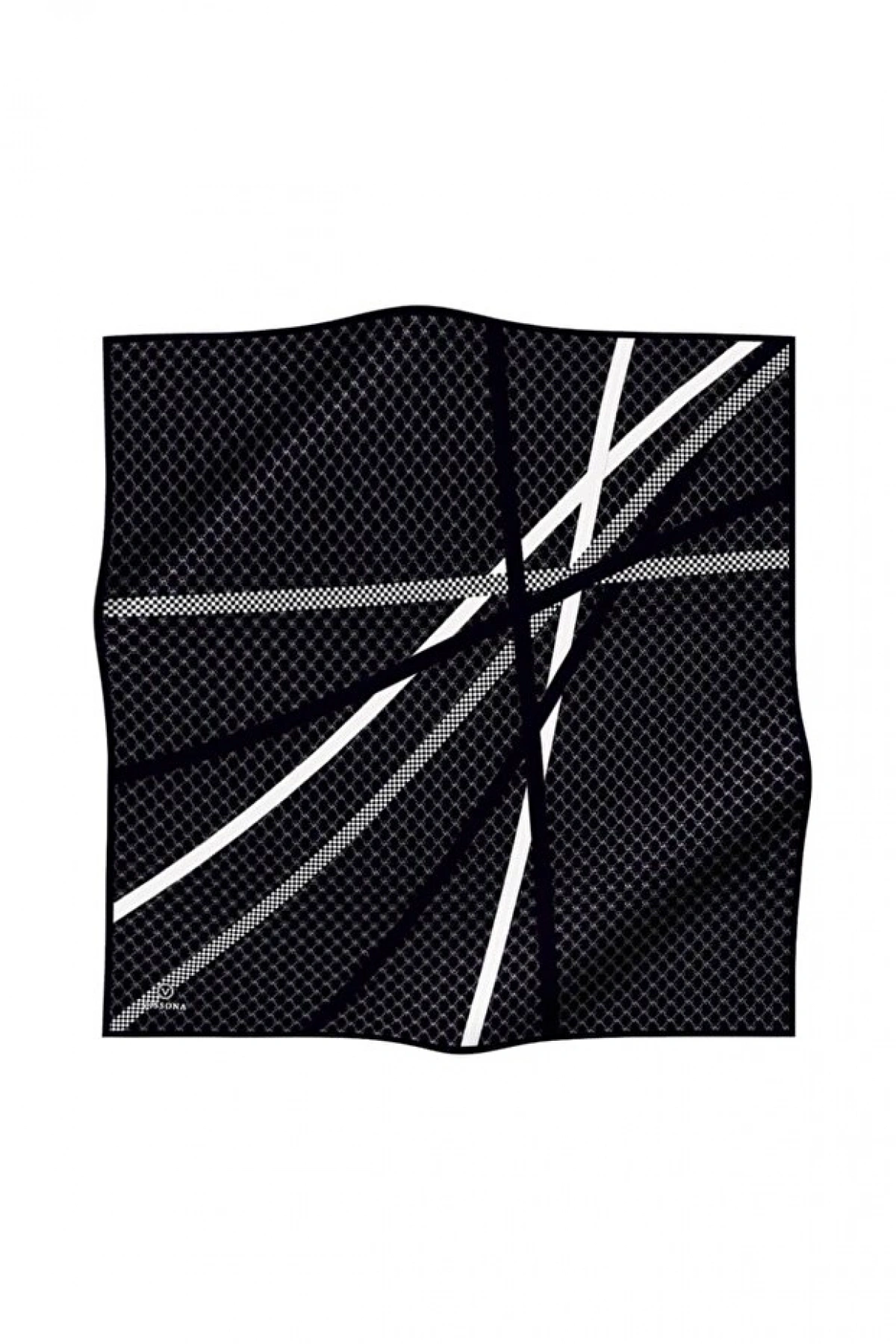 Vissona %100 Twill İpek Monogram Ve Şerit Desenli Siyah - Krem Renkli 90x90 Eşarp Dikim Şekli : El Dikişi