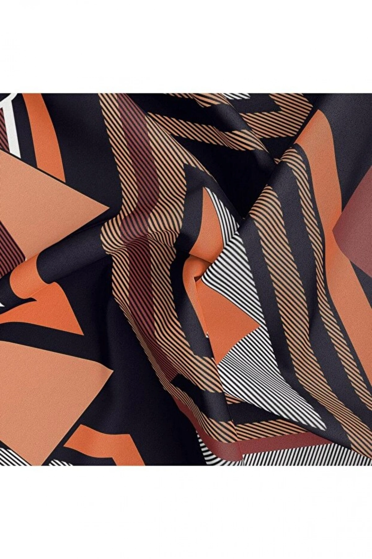 Vissona %100 Twill İpek Geometrik Desenli Taba - Siyah Renkli 90x90 Eşarp Dikim Şekli : El Dikişi